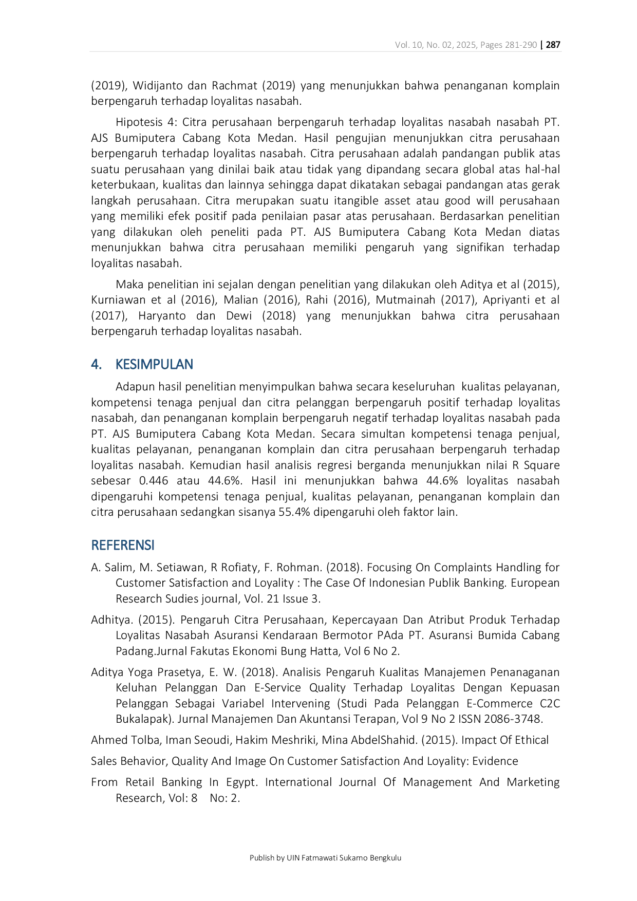 JURIS Pengaruh Kompetensi Tenaga Penjual Kualitas Pelayanan Penanganan Komplain dan Citra Perusahaan Terhadap Loyalitas Nasabah Asuransi