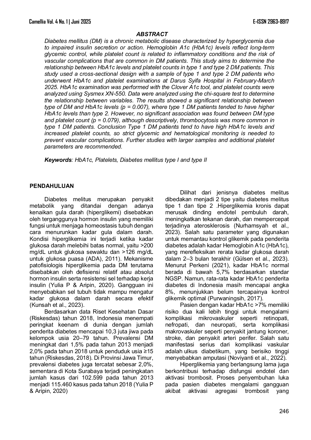 JURIS Kadar HbA1c dan Jumlah Trombosit Pada Pasien Diabetes Mellitus Tipe I Dan Tipe II