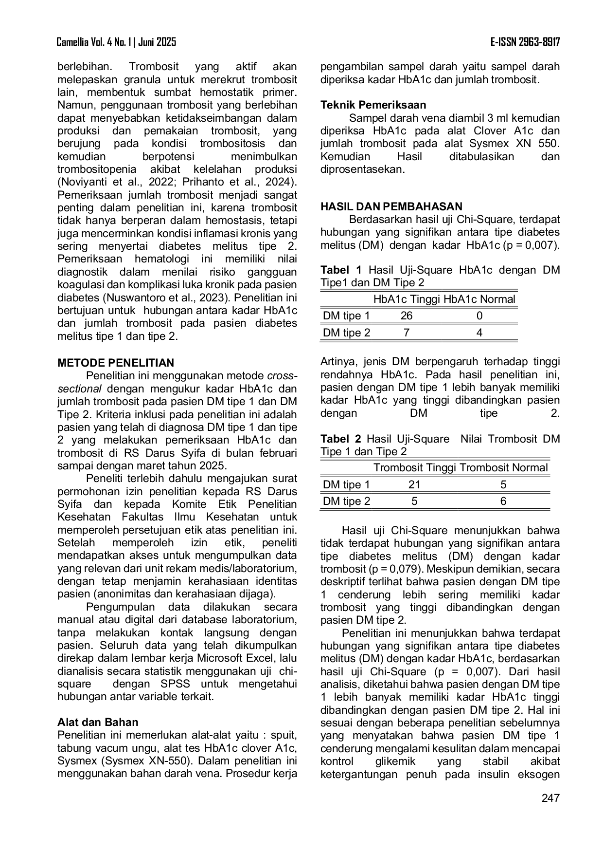 JURIS Kadar HbA1c dan Jumlah Trombosit Pada Pasien Diabetes Mellitus Tipe I Dan Tipe II