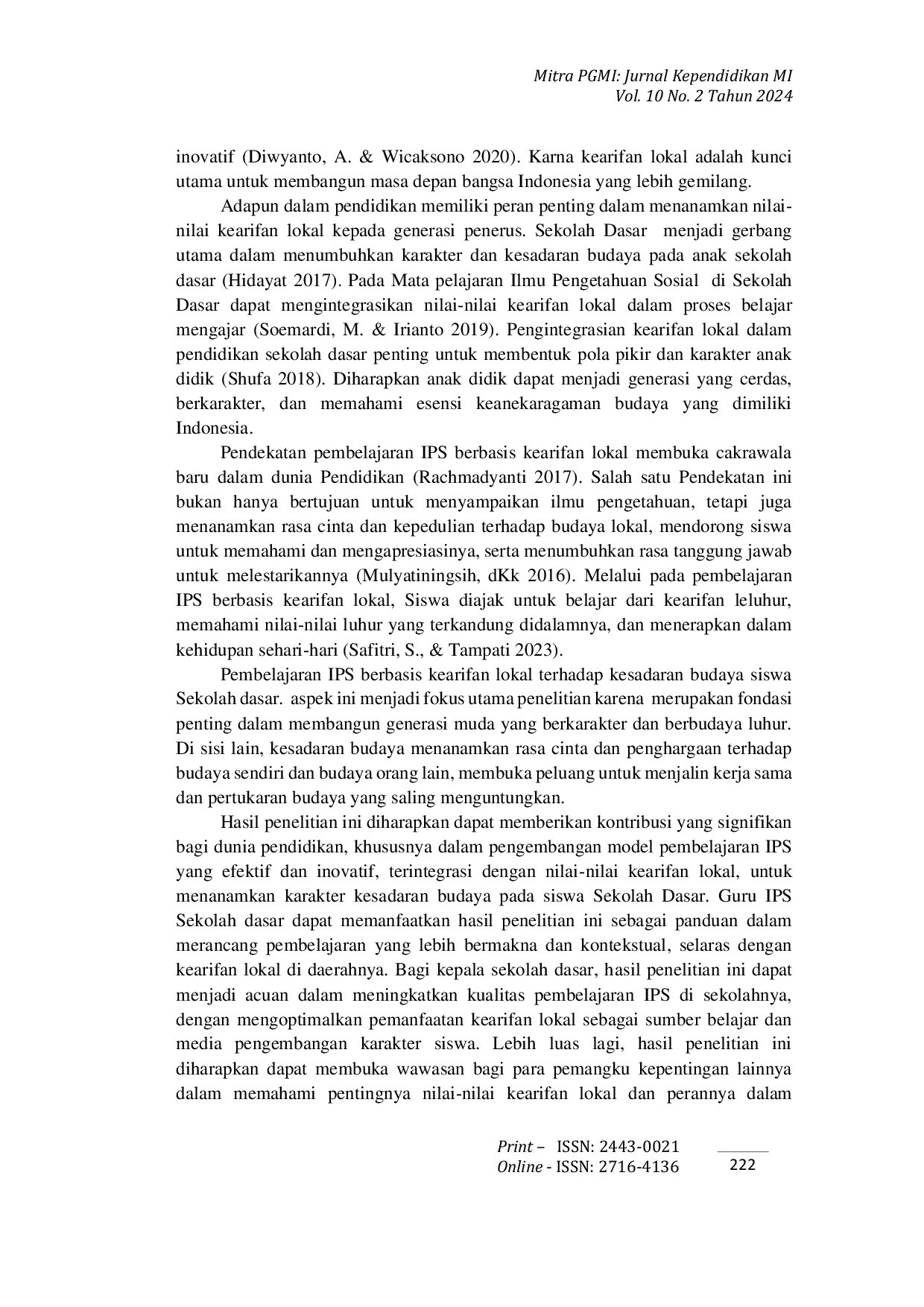 JURIS Pengaruh Pembelajaran IPS Berbasis Kearifan Lokal terhadap Kesadaran Budaya Siswa Sekolah Dasar