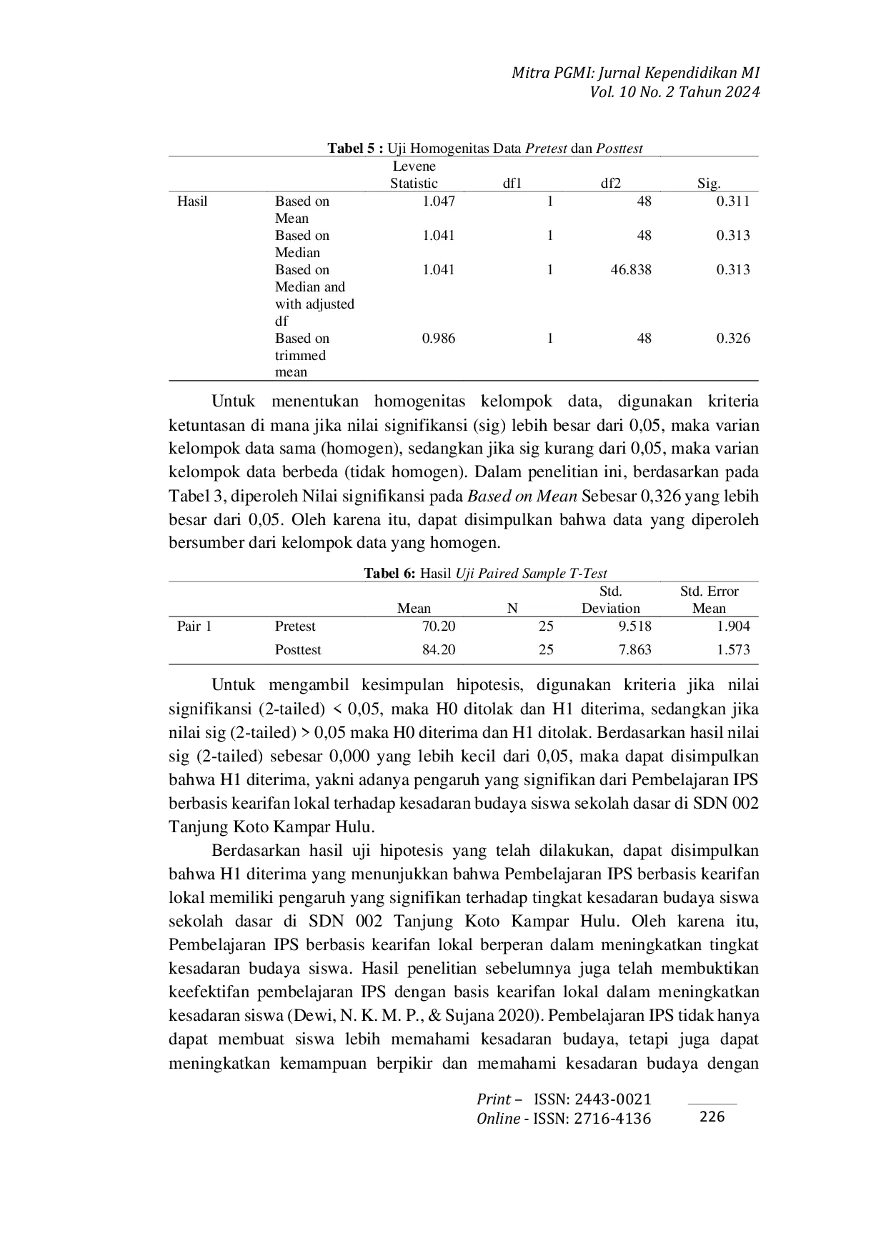 JURIS Pengaruh Pembelajaran IPS Berbasis Kearifan Lokal terhadap Kesadaran Budaya Siswa Sekolah Dasar