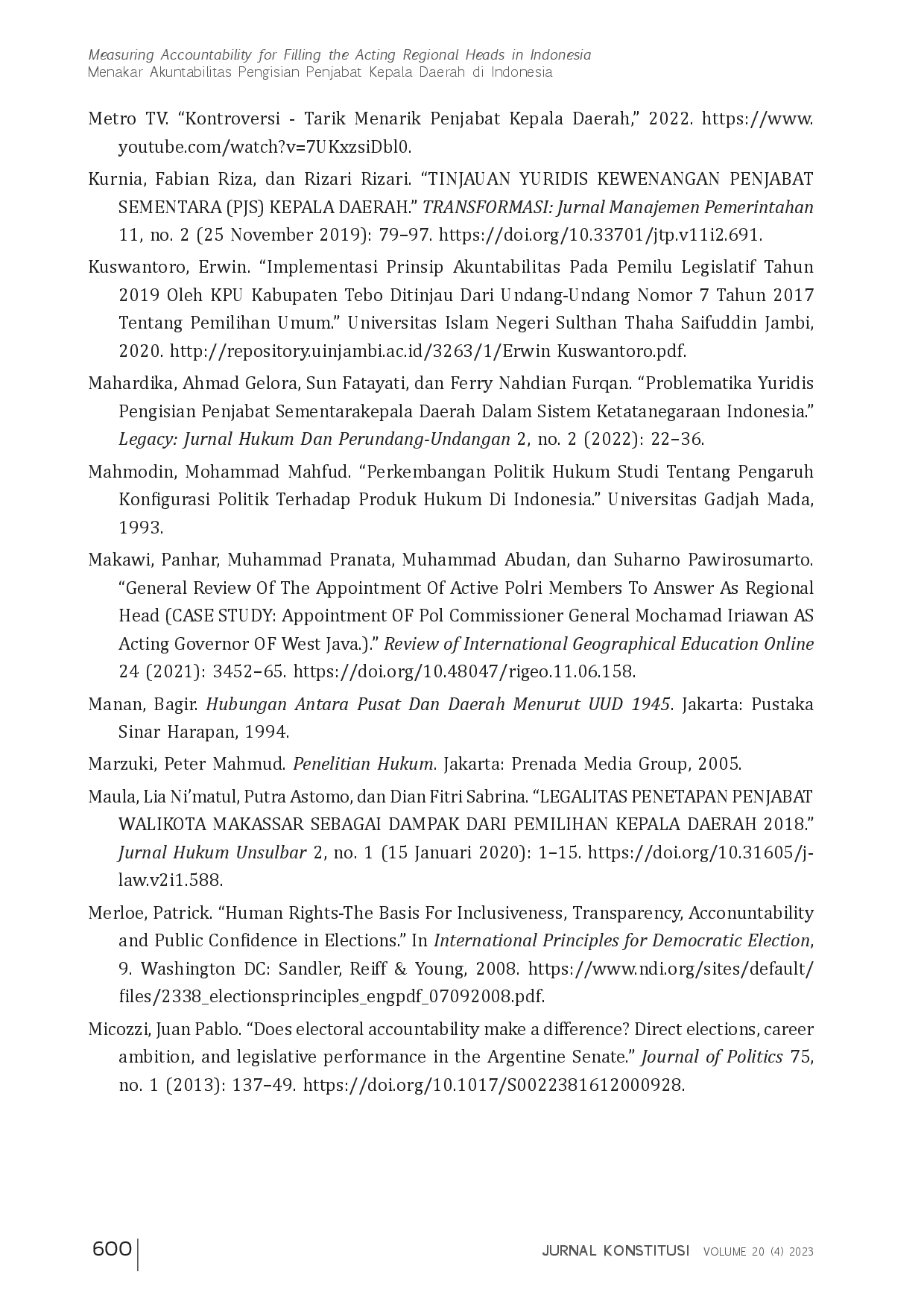 juris Measuring Accountability for Filling the Acting Regional Heads in Indonesia Menakar Akuntabilitas Pengisian Penjabat Kepala Daerah di Indonesia