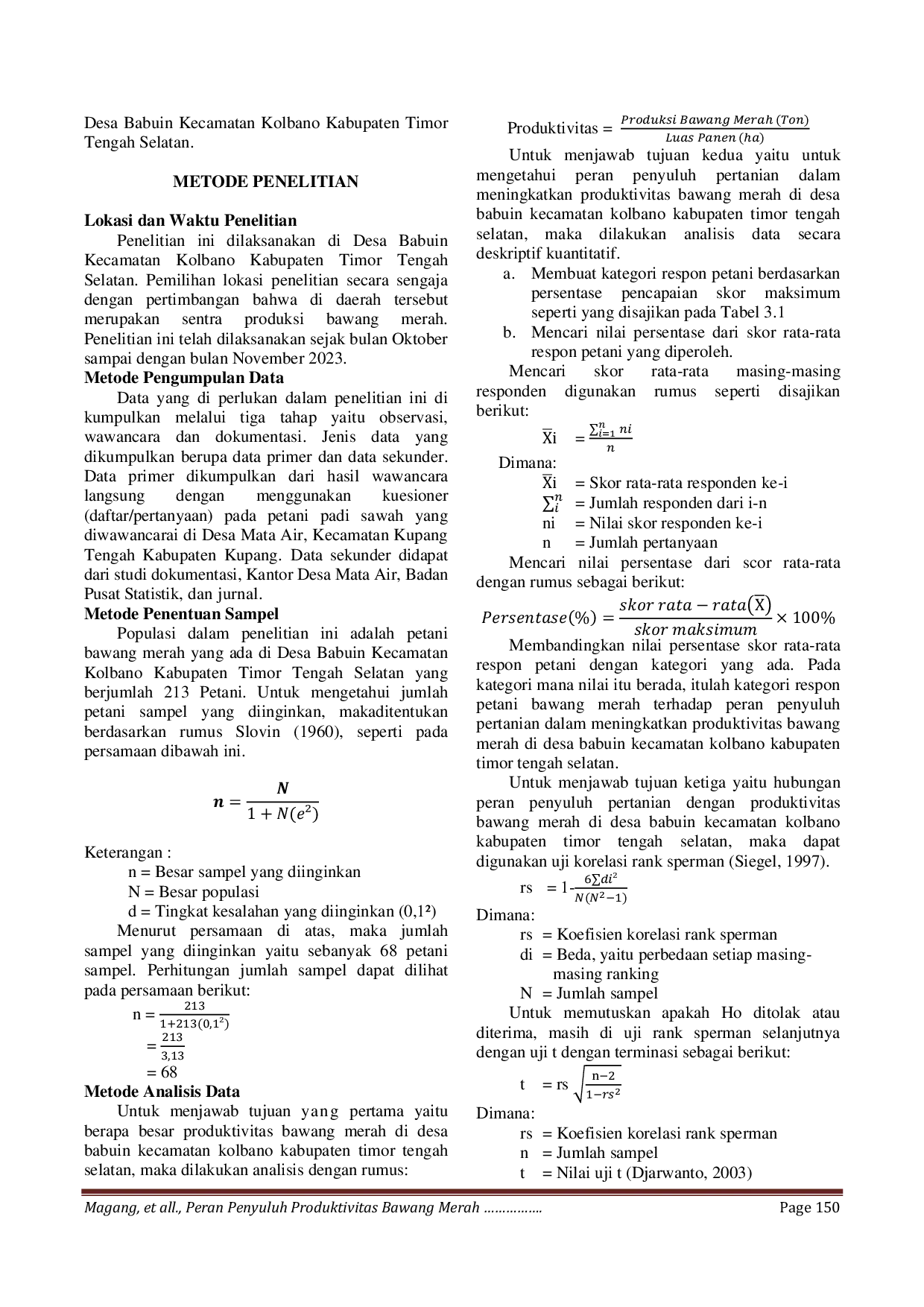 JURIS Hubungan Peran Penyuluh Pertanian Dengan Produktivitas Bawang Merah Di Desa Babu Kecamatan Kolbano Kabupaten Timor Tengah Selatan