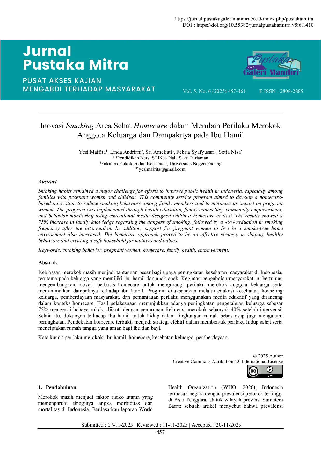 JURIS Inovasi Smoking Area Sehat Homecare dalam Merubah Perilaku Merokok Anggota Keluarga dan Dampaknya pada Ibu Hamil