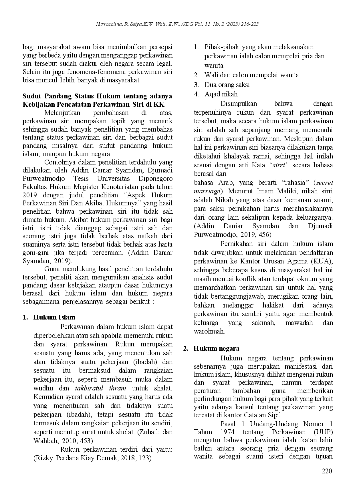 juris Kebijakan Pencatatan Perkawinan Siri di Kartu Keluarga dari Sudut Pandang Administrasi Kependudukan dan Status Hukum