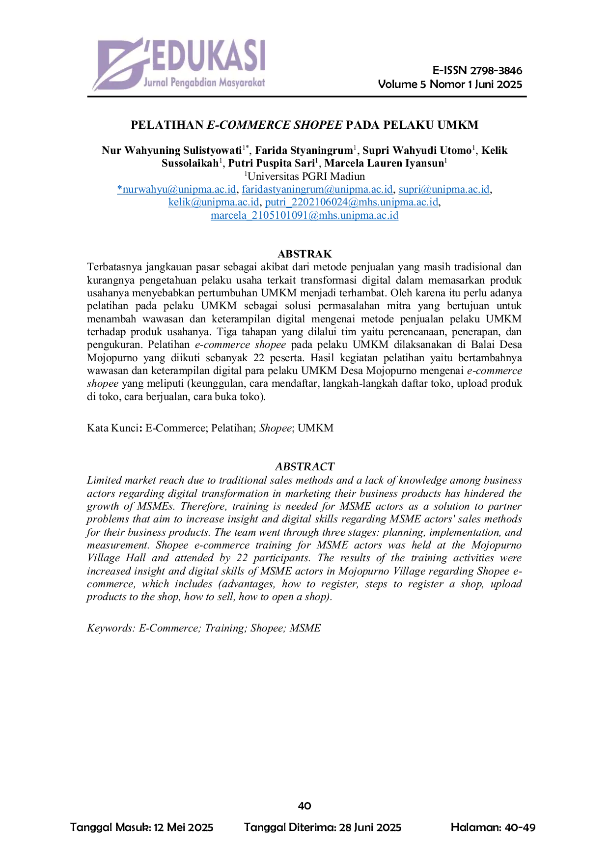 JURIS Pelatihan E Commerce Shopee Pada Pelaku UMKM