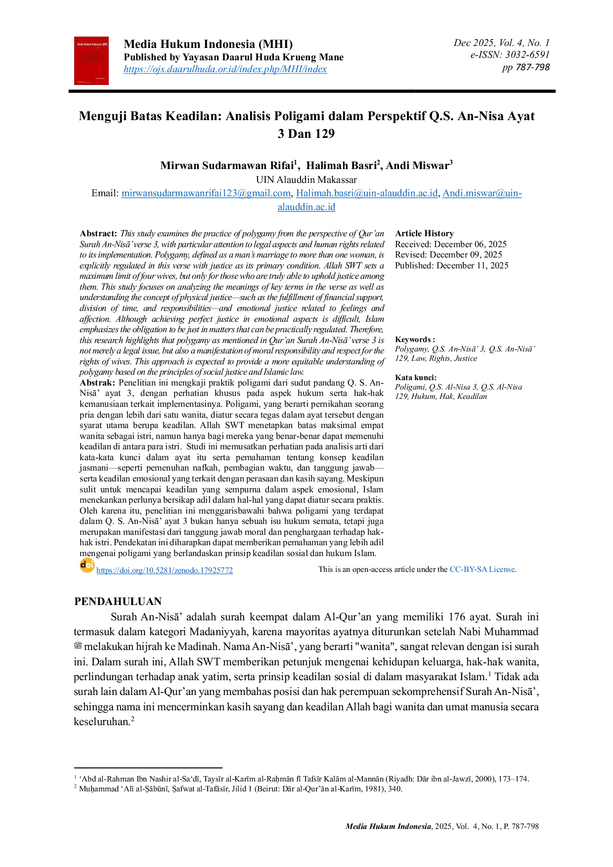 JURIS Menguji Batas Keadilan Analisis Poligami dalam Perspektif Q S An Nisa Ayat 3 Dan 129