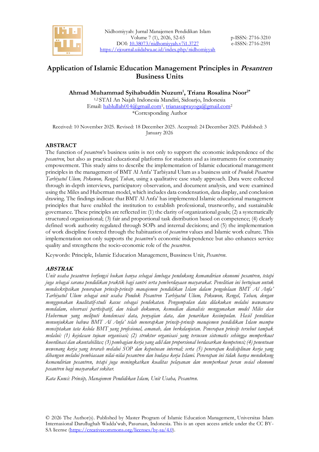 JURIS Application Of Islamic Education Management Principles In Pesantren Business Units