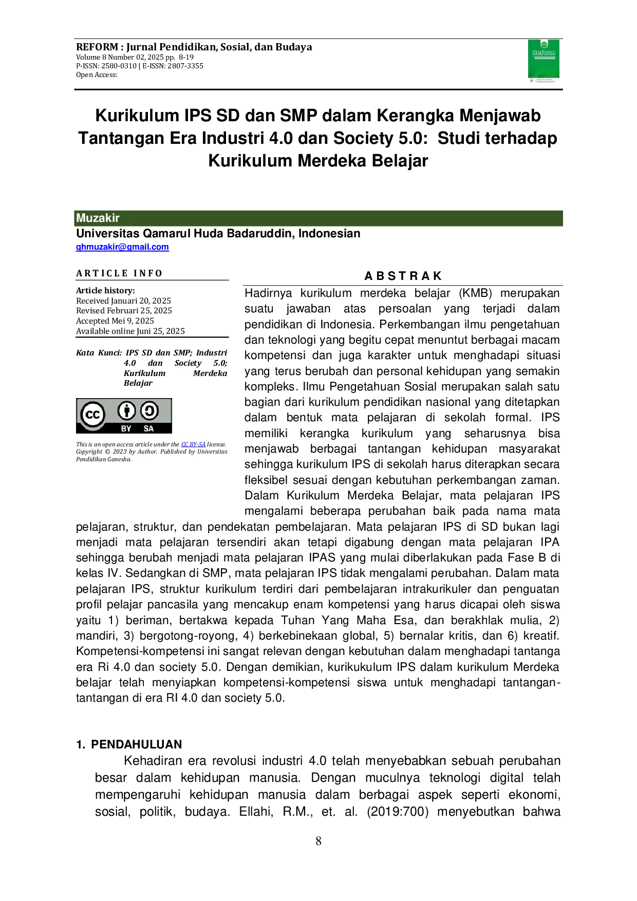 JURIS Kurikulum IPS SD dan SMP dalam Kerangka Menjawab Tantangan Era Industri 4 0 dan Society 5 0 Studi terhadap Kurikulum Merdeka Belajar