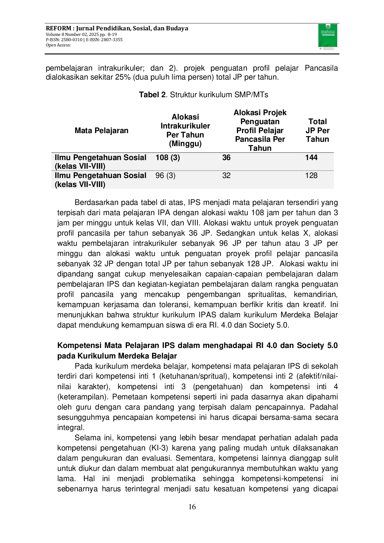 JURIS Kurikulum IPS SD dan SMP dalam Kerangka Menjawab Tantangan Era Industri 4 0 dan Society 5 0 Studi terhadap Kurikulum Merdeka Belajar