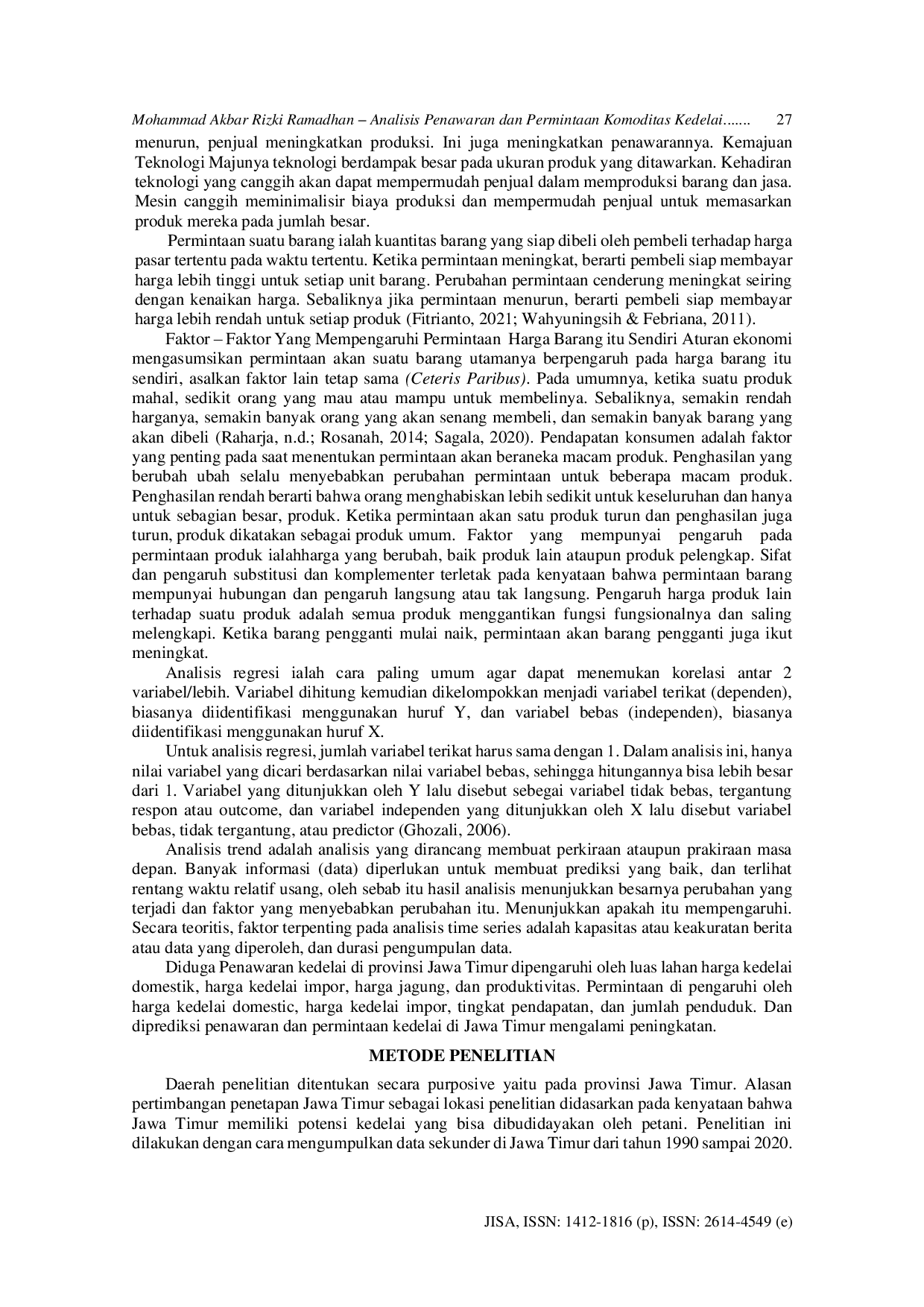 JURIS Analisis Penawaran dan Permintaan Komoditas Kedelai Glycine Max L di Provinsi Jawa Timur