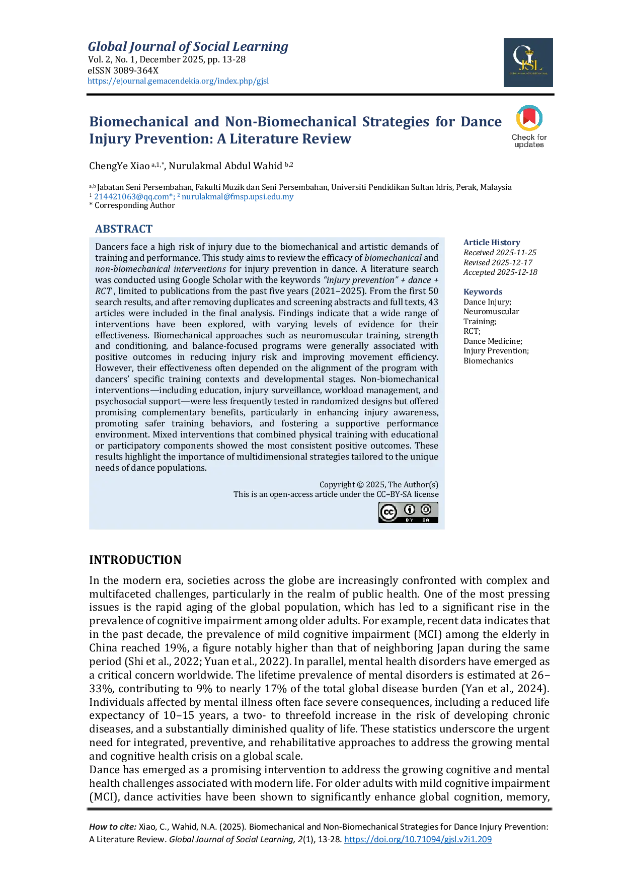 JURIS Biomechanical and Non Biomechanical Strategies for Dance Injury Prevention A Literature Review