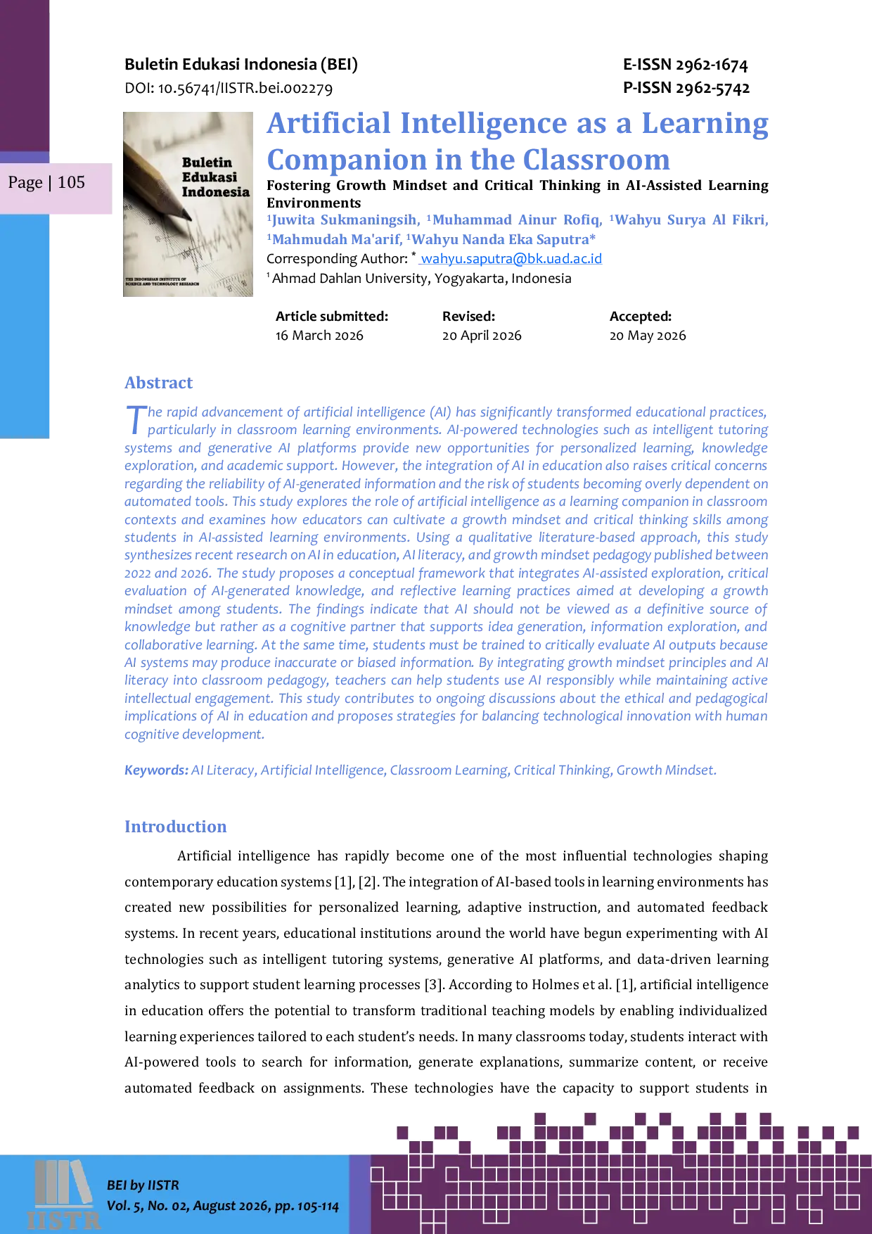 JURIS Artificial Intelligence As A Learning Companion In The Classroom