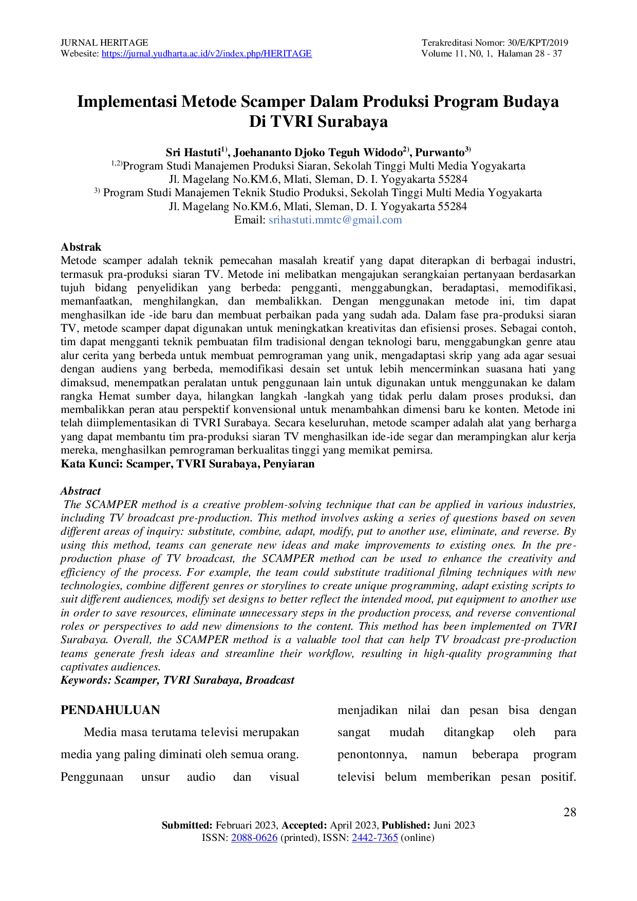 JURIS Implementasi Metode Scamper Dalam Produksi Program Budaya Di TVRI Surabaya