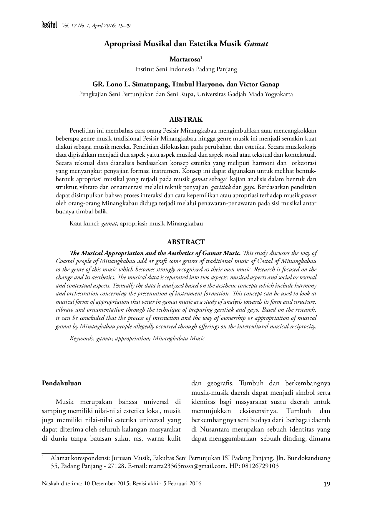 juris Apropriasi Musikal dan Estetika Musik Gamat