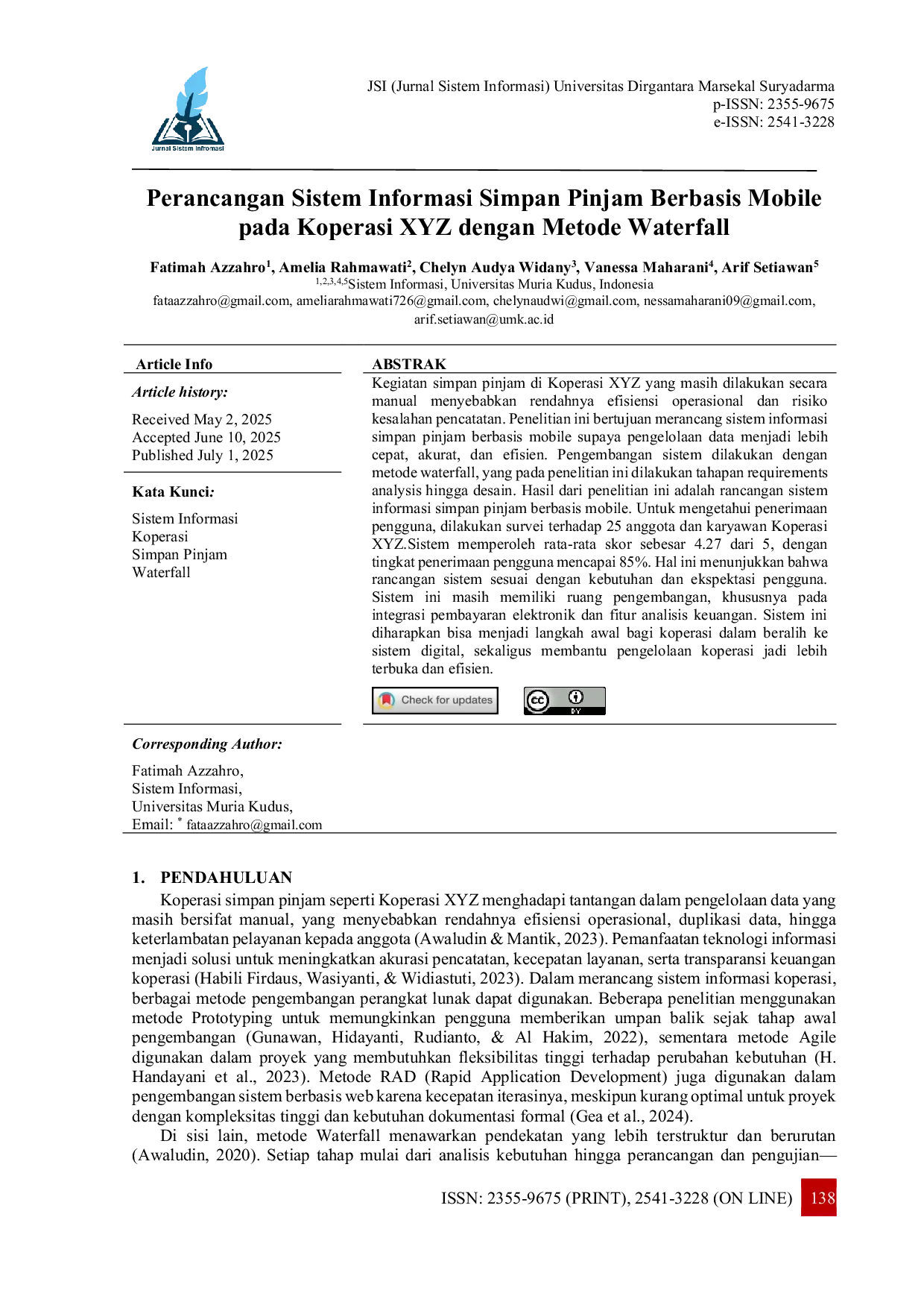 JURIS Perancangan Sistem Informasi Simpan Pinjam Berbasis Mobile pada Koperasi XYZ dengan Metode Waterfall