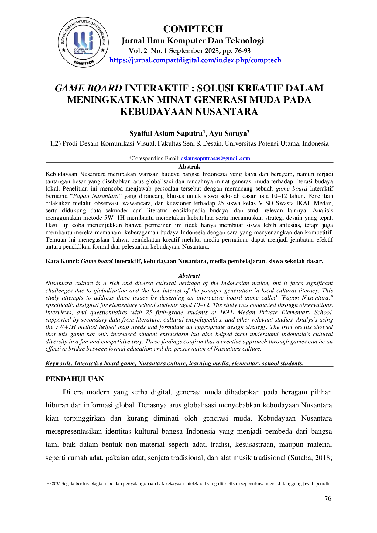 JURIS Game Board Interaktif Solusi Kreatif dalam Meningkatkan Minat Generasi Muda pada Kebudayaan Nusantara