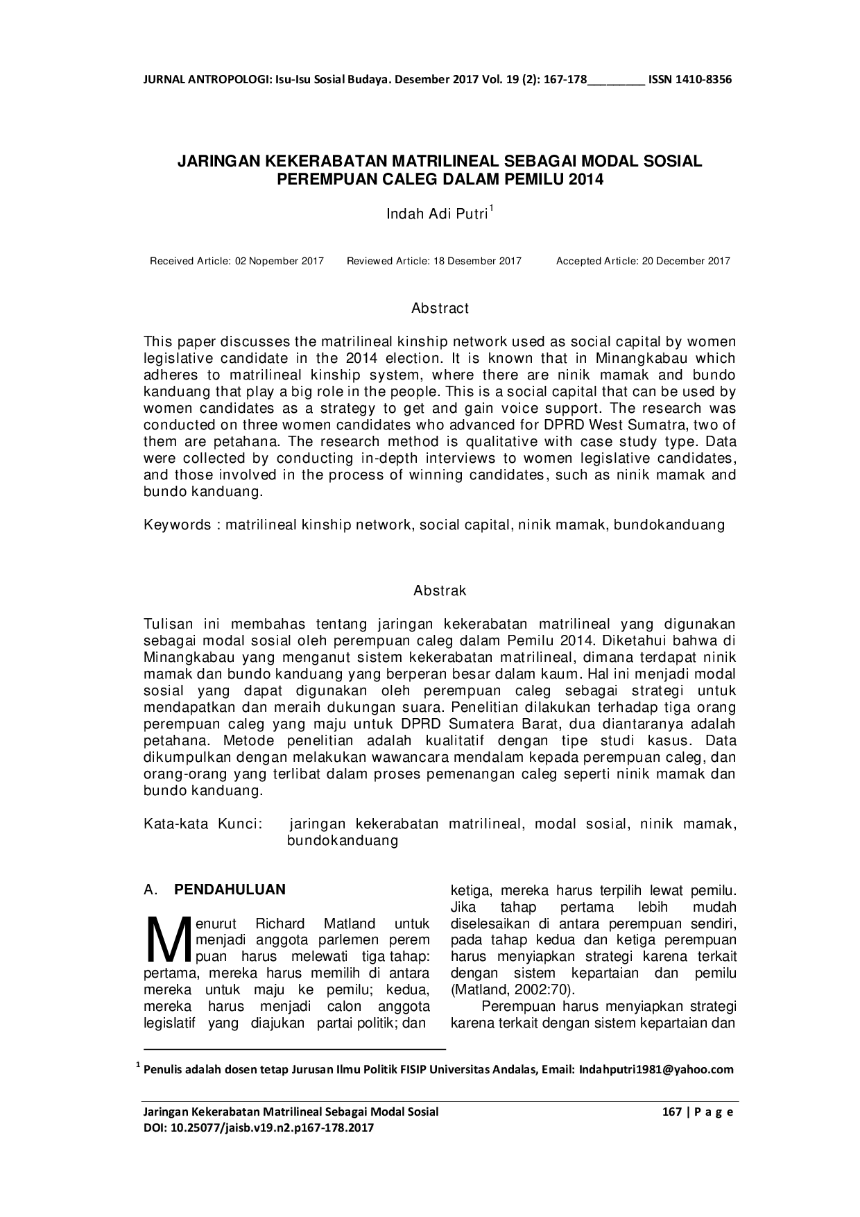 JURIS Jaringan Kekerabatan Matrilineal Sebagai Modal Sosial Perempuan Caleg Dalam Pemilu 2014