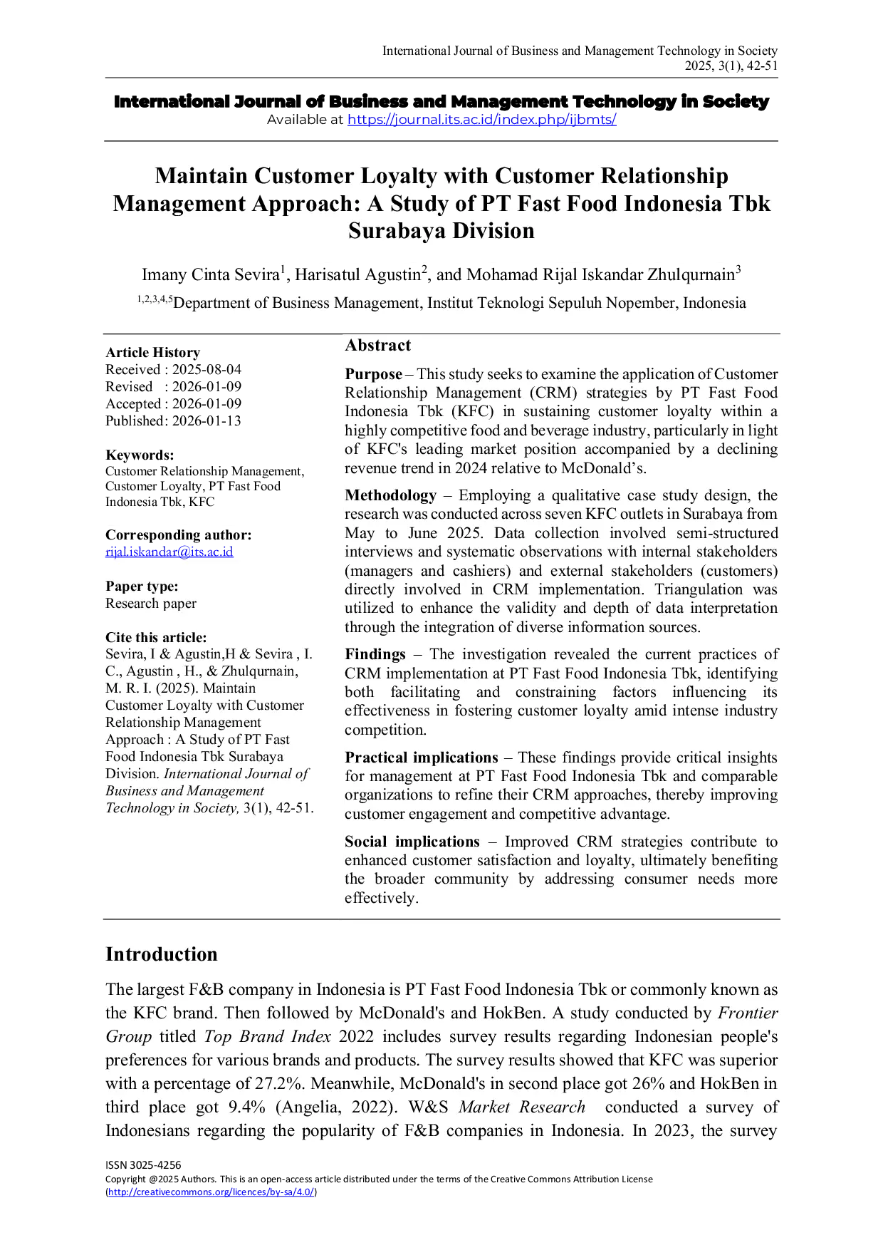 JURIS Maintain Customer Loyalty with Customer Relationship Management Approach A Study of PT Fast Food Indonesia Tbk Surabaya Division