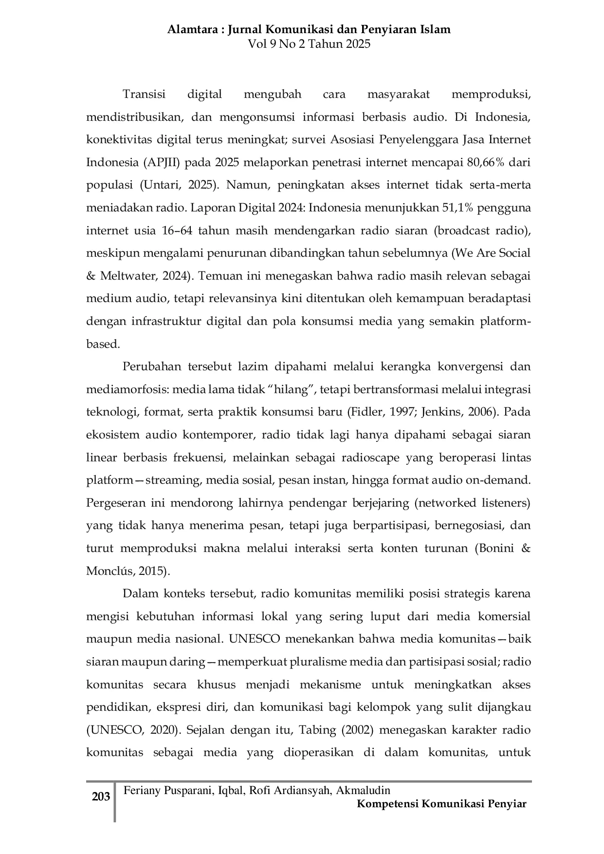 JURIS Kompetensi Komunikasi Penyiar pada Radio Komunitas Islami dalam Transisi Digital Studi Kasus Radio Purbowangi FM Indonesia