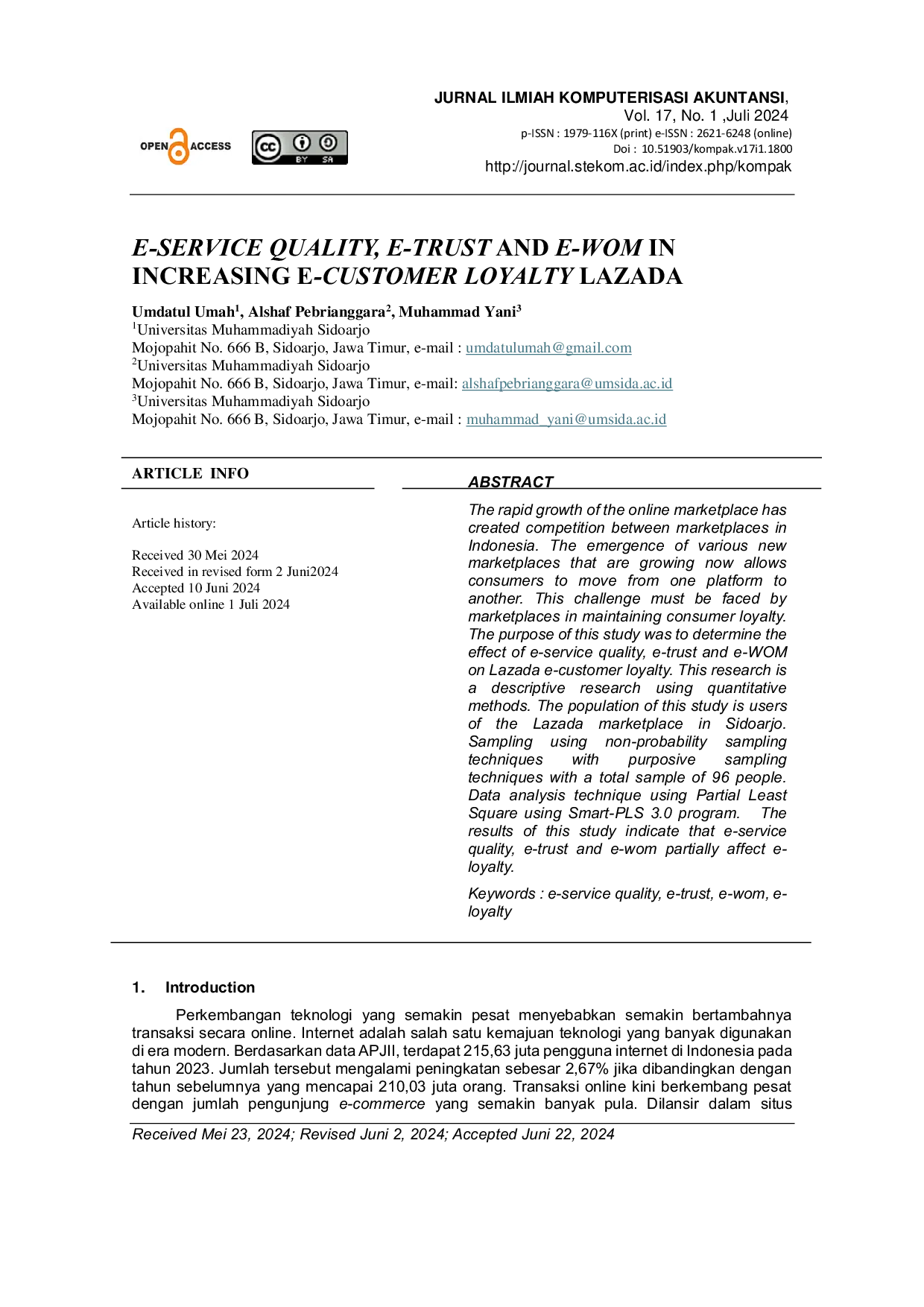 JURIS E Service Quality E Trust and E WOM in increasing E Customer Loyalty Lazada