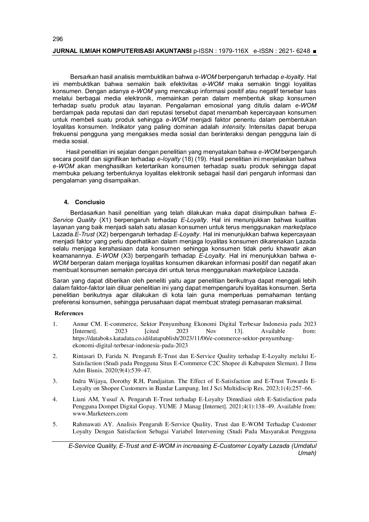 JURIS E Service Quality E Trust and E WOM in increasing E Customer Loyalty Lazada