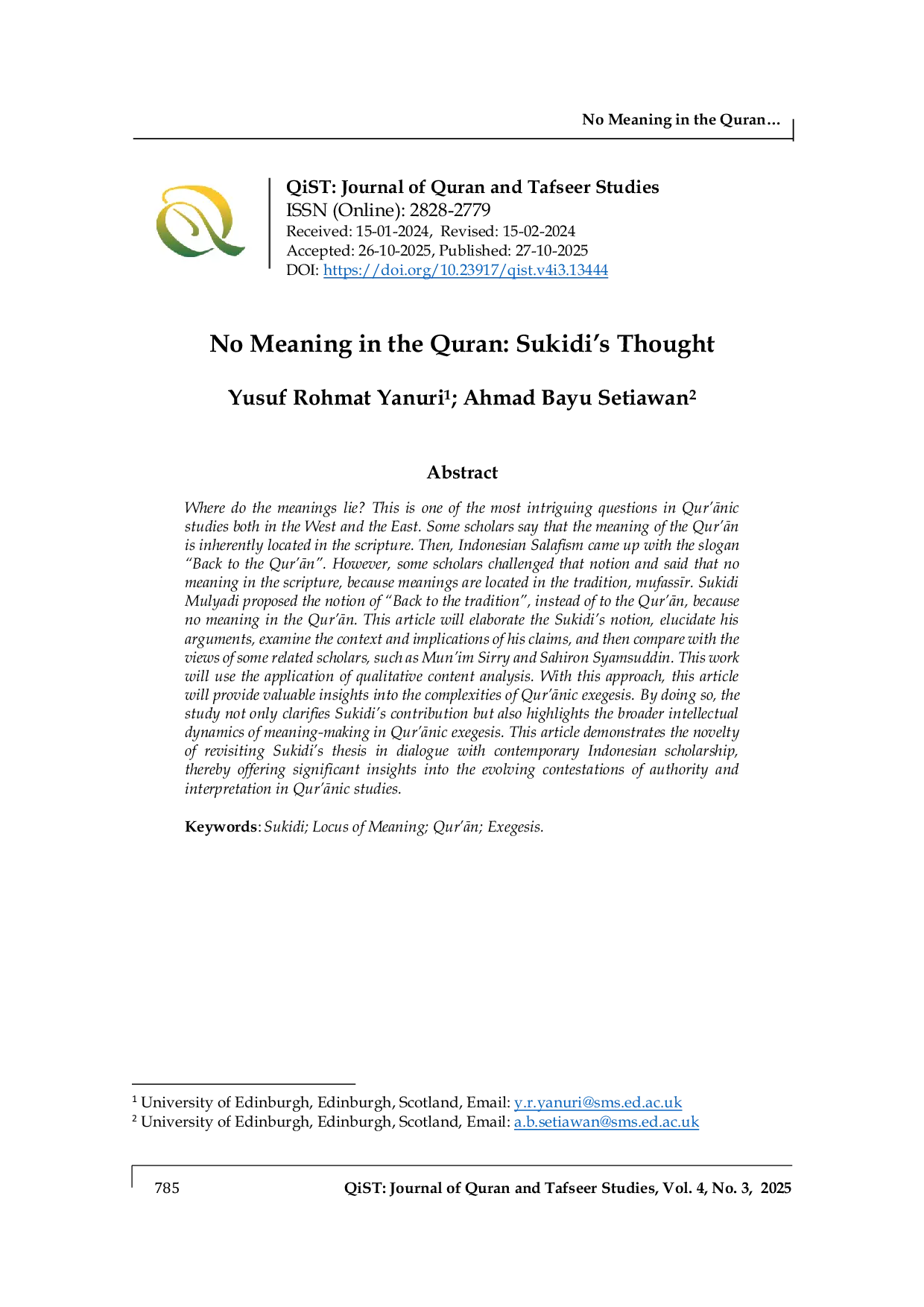 JURIS No Meaning in the Quran Sukidi s Thought