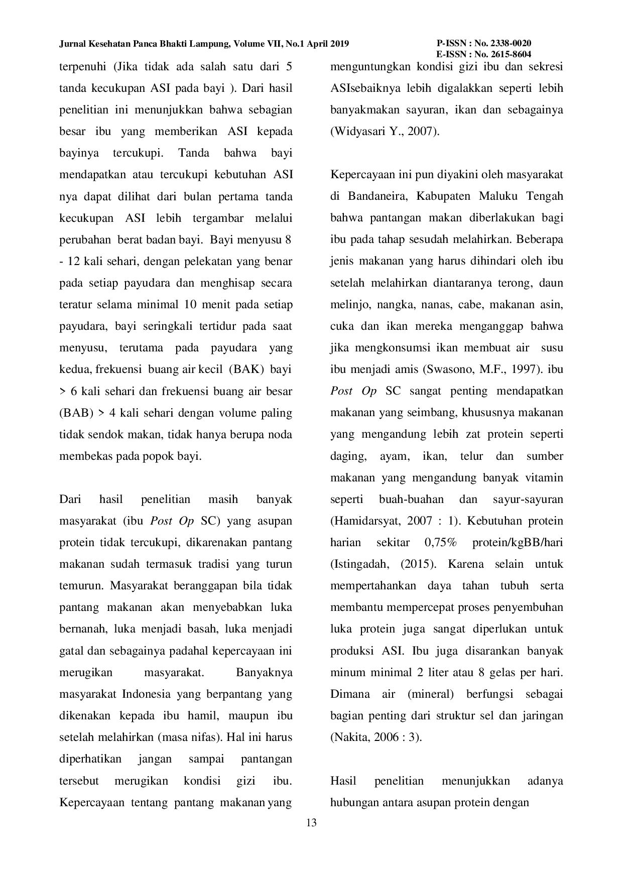 JURIS Hubungan Asupan Protein dengan Kecukupan ASI pada Pasien Post Operasi Sectio Caesaria Di Rumah Sakit Umum Pringsewu