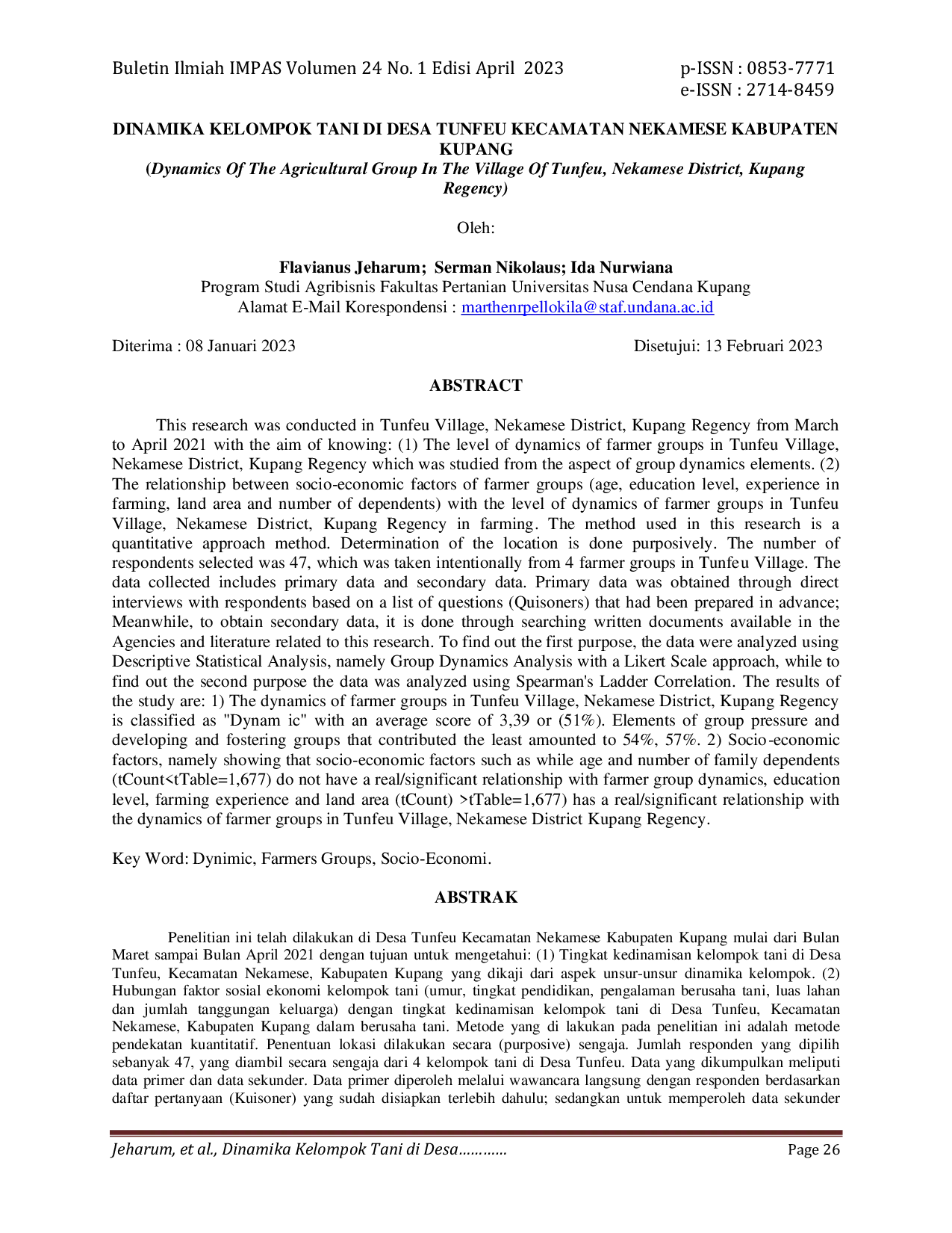 JURIS Dinamika Kelompok Tani di Desa Tunfeu Kecamatan Nekamese Kabupaten Kupang