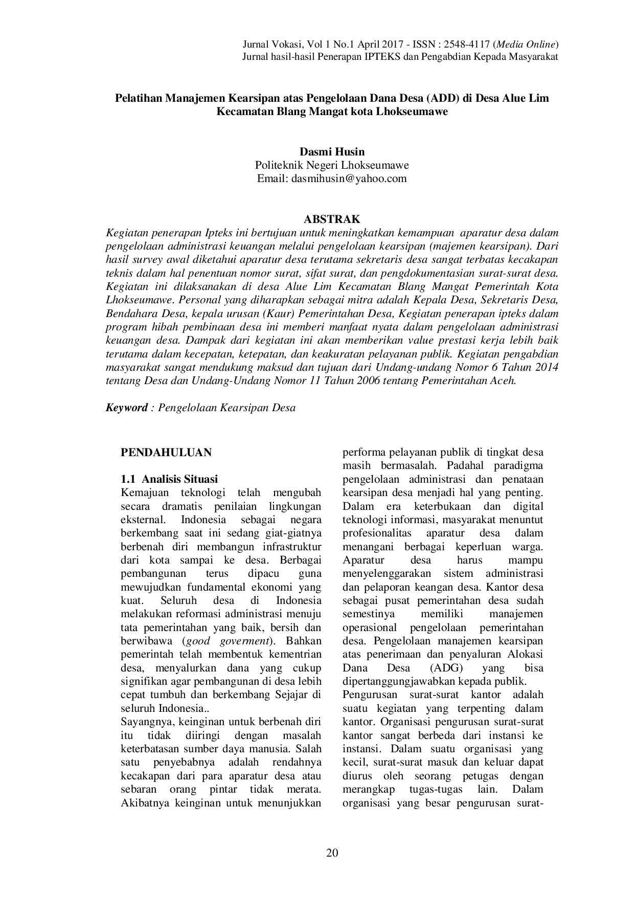 JURIS Pelatihan Manajemen Kearsipan atas Pengelolaan Dana Desa ADD di Desa Alue Lim Kecamatan Blang Mangat kota Lhokseumawe