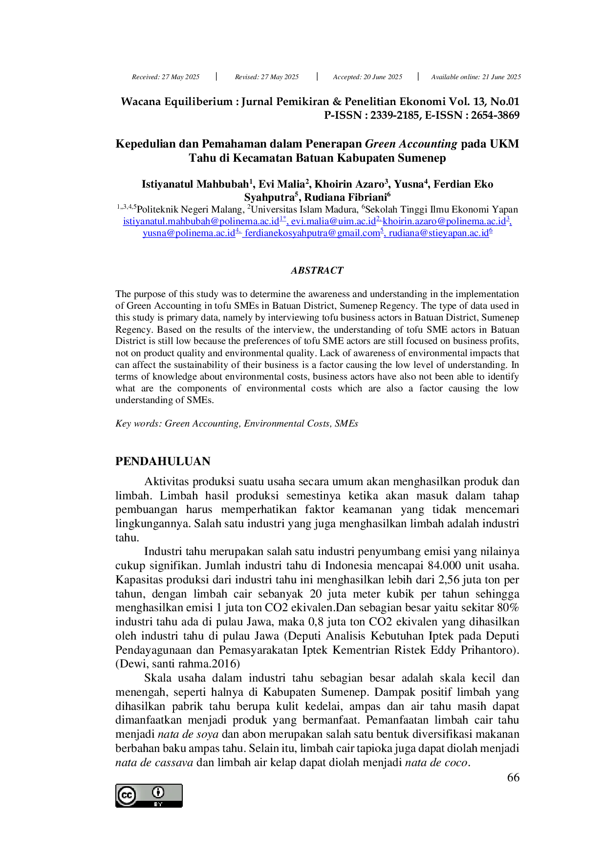 JURIS Kepedulian Dan Pemahaman Dalam Penerapan Green Accounting Pada UKM Tahu Di Kecamatan Batuan Kabupaten Sumenep