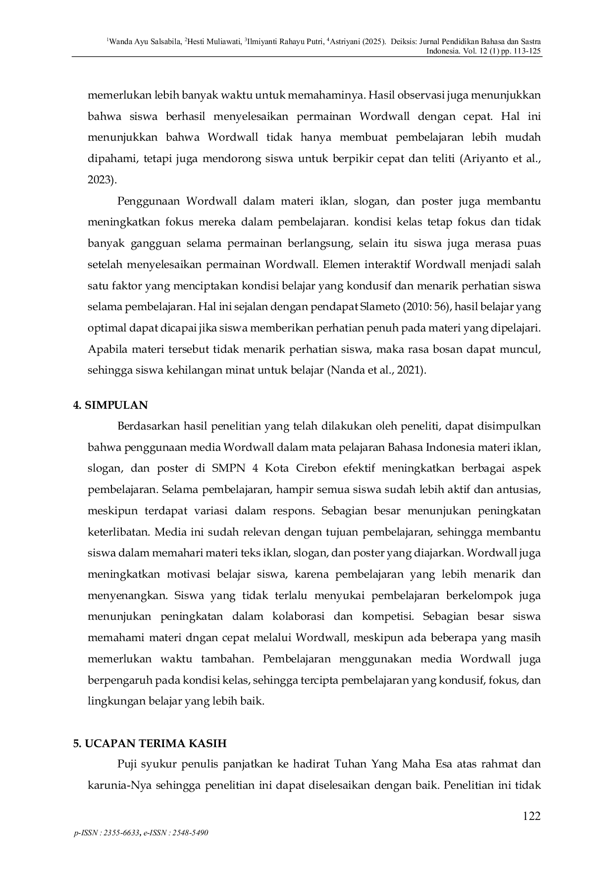 JURIS The Effectiveness of Using Wordwall in Indonesian Language Learning on Advertisements Slogans and Posters at SMPN 4 Kota Cirebon