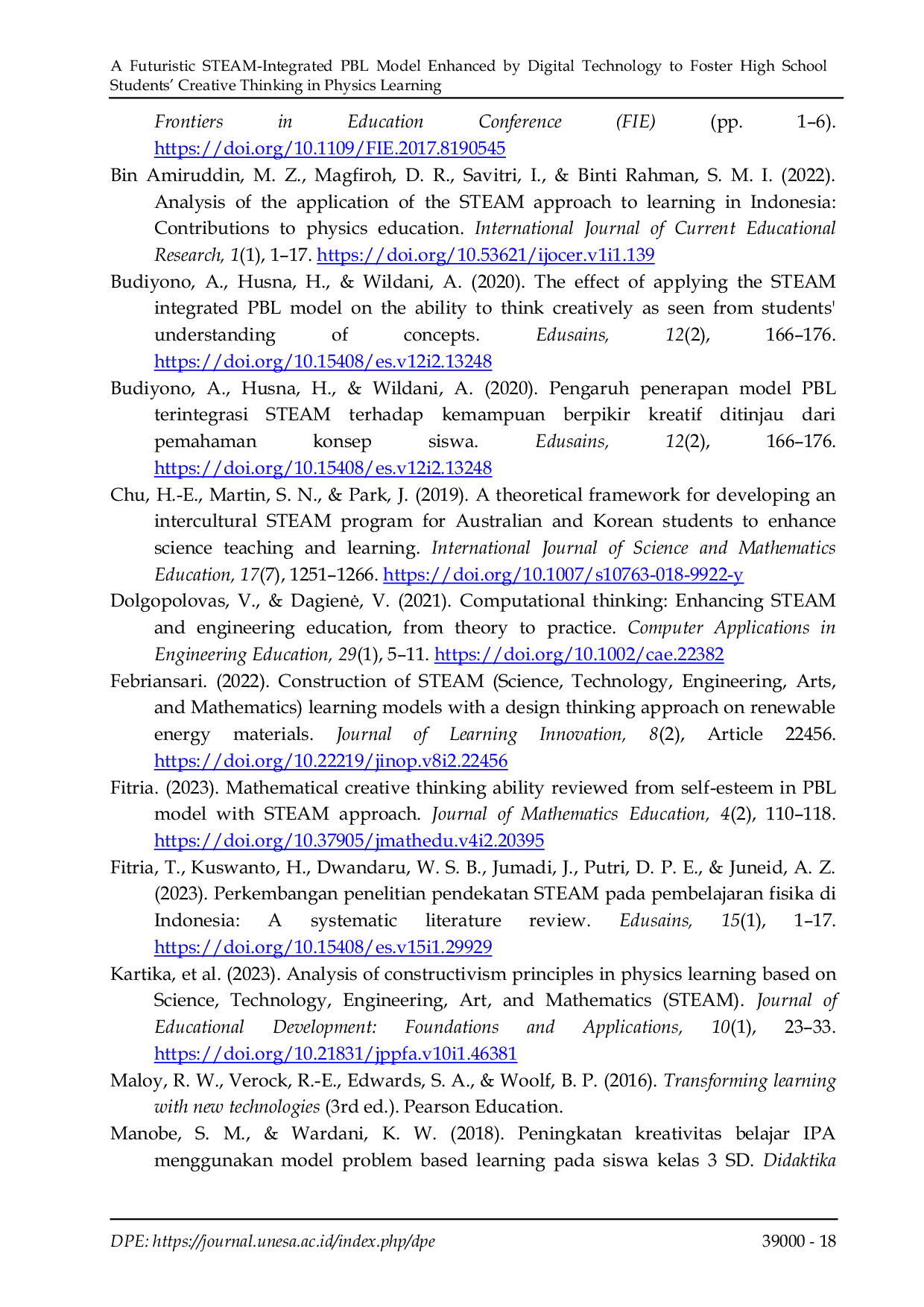 JURIS A Futuristic STEAM Integrated PBL Model Enhanced by Digital Technology to Foster High School Students Creative Thinking in Physics Learning