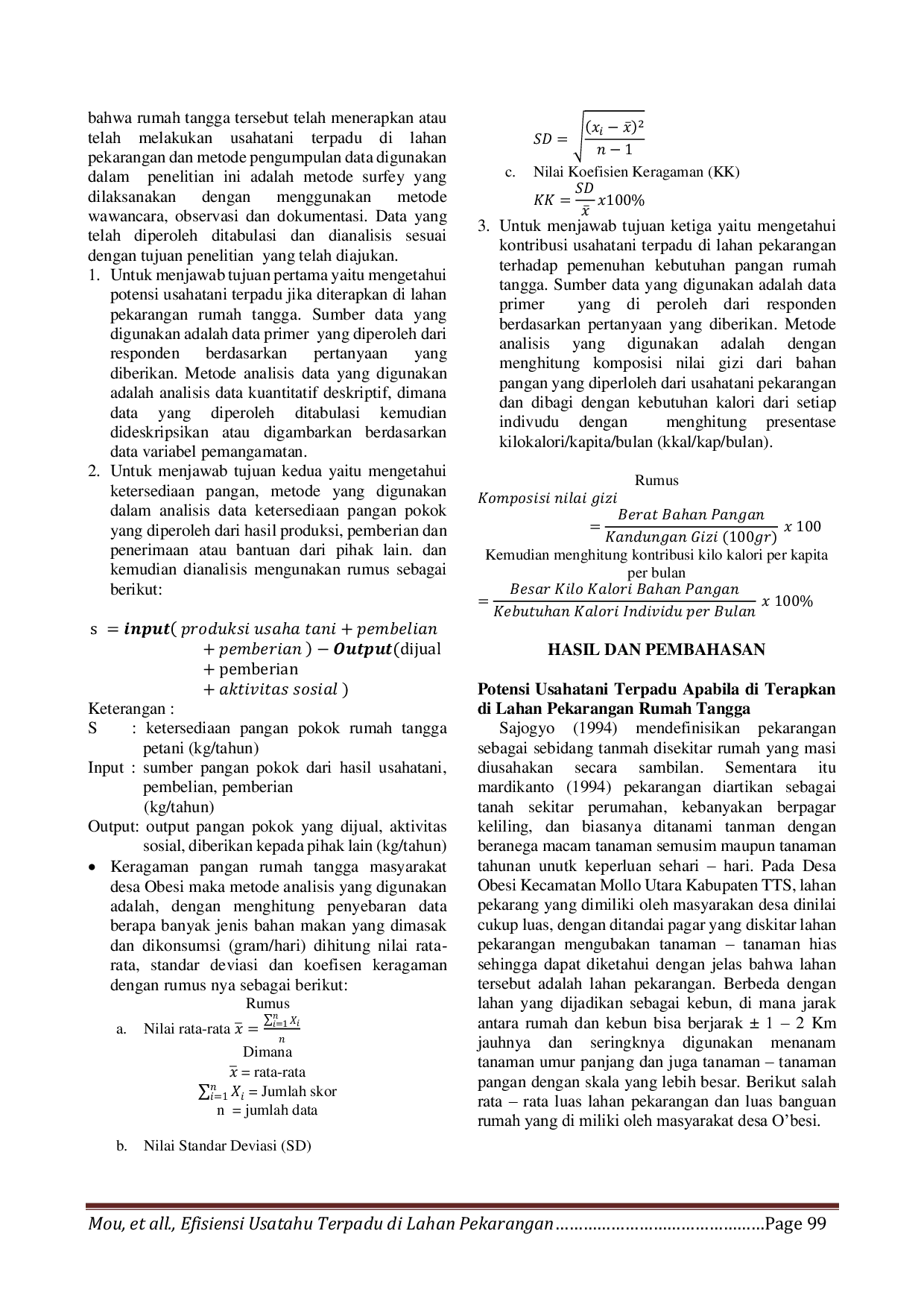 JURIS Potensi Usahatani Terpadu Di Lahan Pekarangan Dalam Memenuhi Kebutuhan Pangan Rumah Tangga Masyarakat Desa Obesi Kecamatan Mollo Utara Kabupaten Timor Tengah Selatan