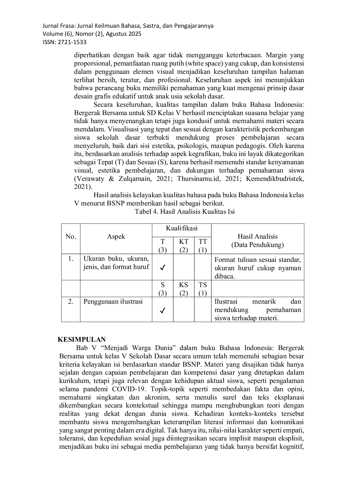 JURIS Analisis Menjadi Warga Dunia Buku Bahasa Indonesia Siswa Kelas V Berdasarkan Kelayakan BSNP