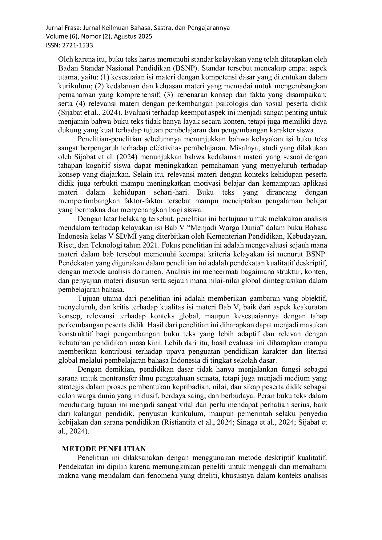 JURIS Analisis Menjadi Warga Dunia Buku Bahasa Indonesia Siswa Kelas V Berdasarkan Kelayakan BSNP