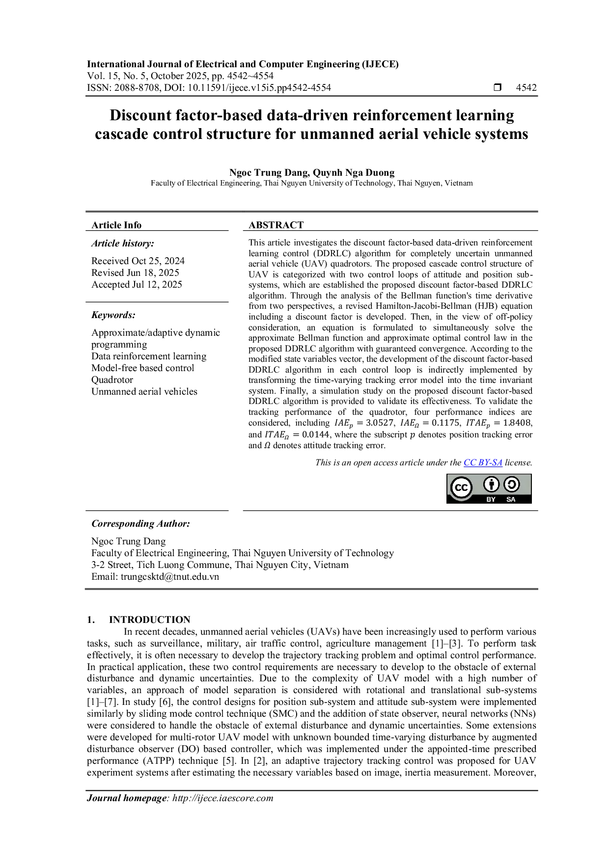 JURIS Discount factor based data driven reinforcement learning cascade control structure for unmanned aerial vehicle systems