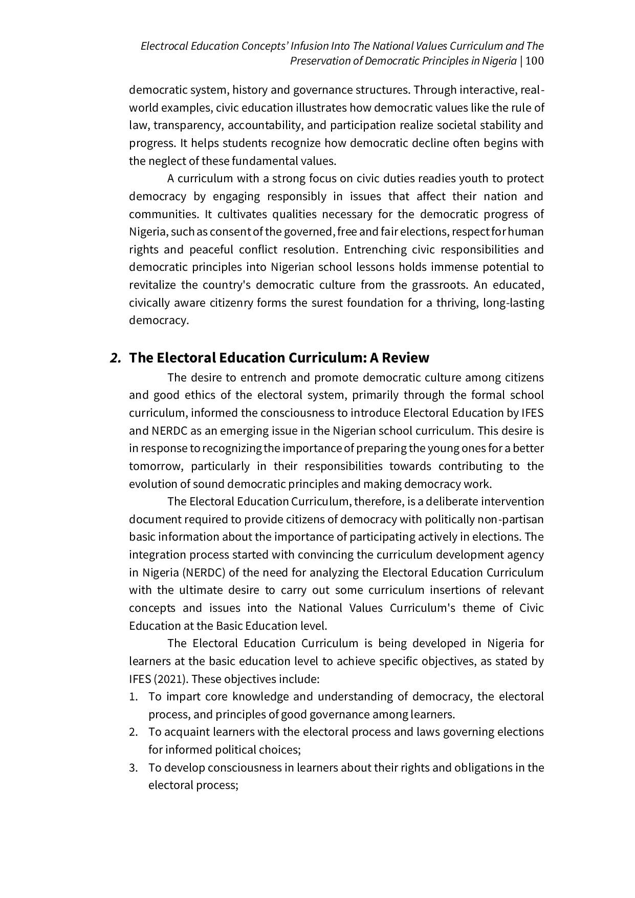 JURIS Electoral Education Concept Infusion Into The Nastional Values Curriculum and The Preservation of Democratic Principles in Nigeria