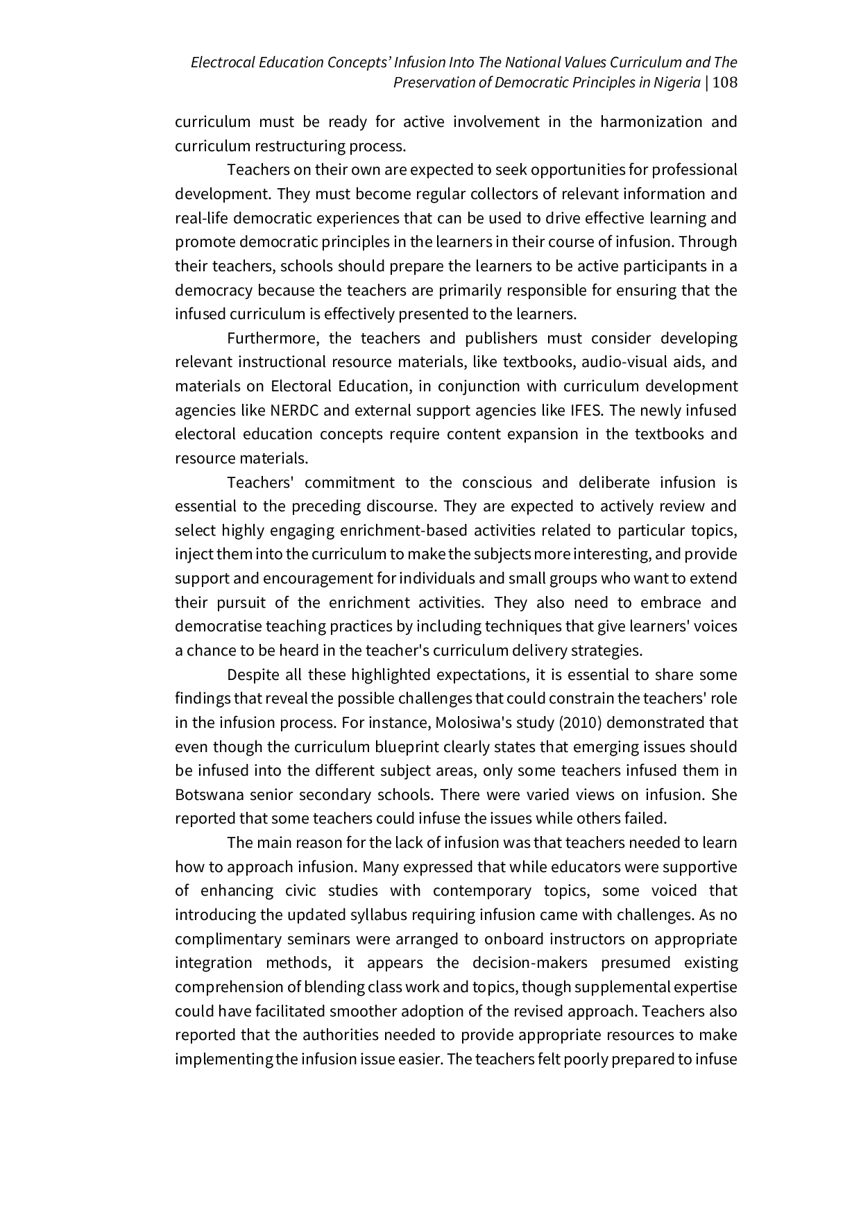 JURIS Electoral Education Concept Infusion Into The Nastional Values Curriculum and The Preservation of Democratic Principles in Nigeria