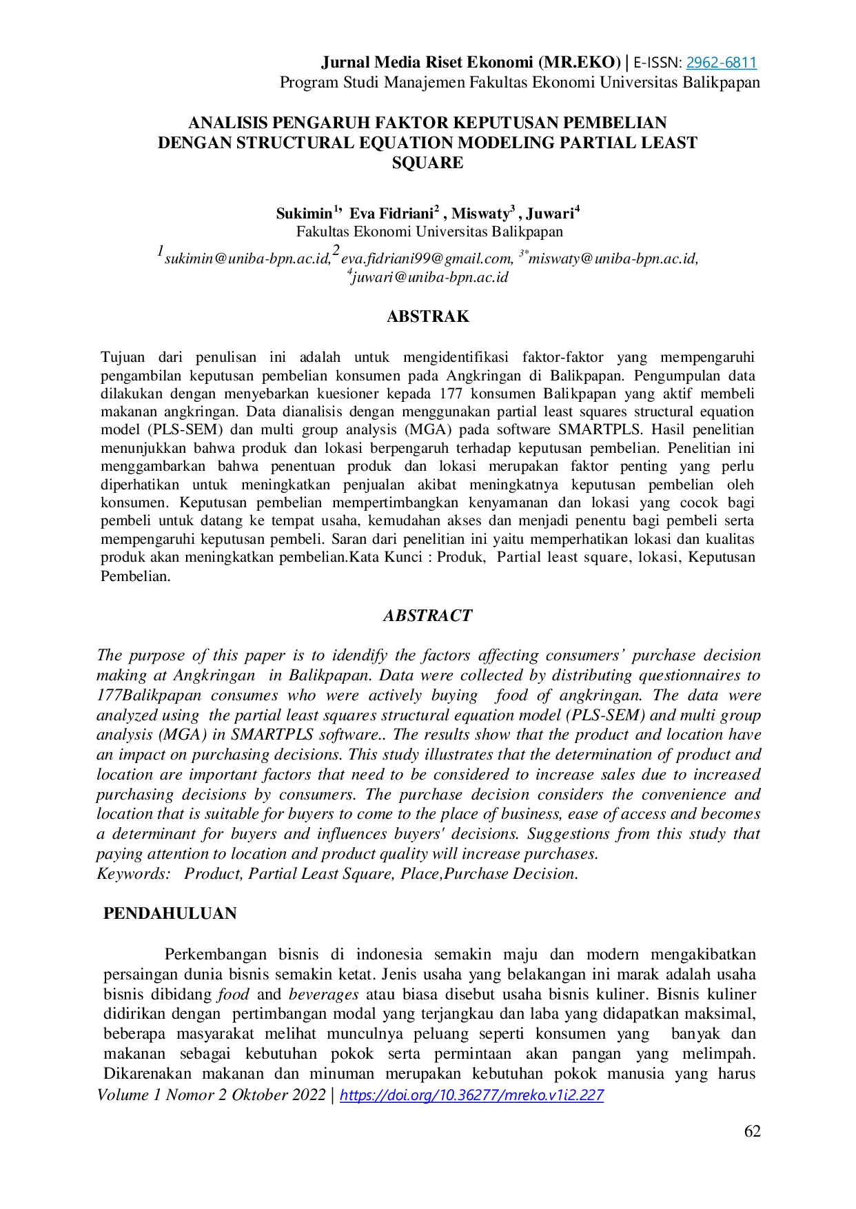 JURIS Analisis Pengaruh Faktor Keputusan Pembelian Dengan Structural Equation Modeling Partial Least Square
