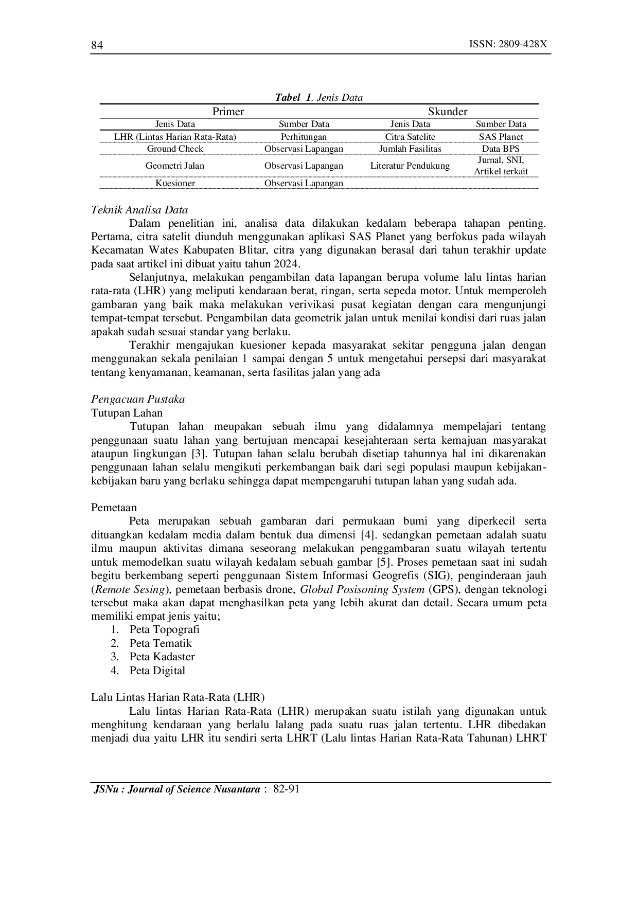 JURIS Analisis Kinerja Kapasitas Jalan Penghubung JLS Dengan Pusat Kegiatan Kecamatan Wates Blitar