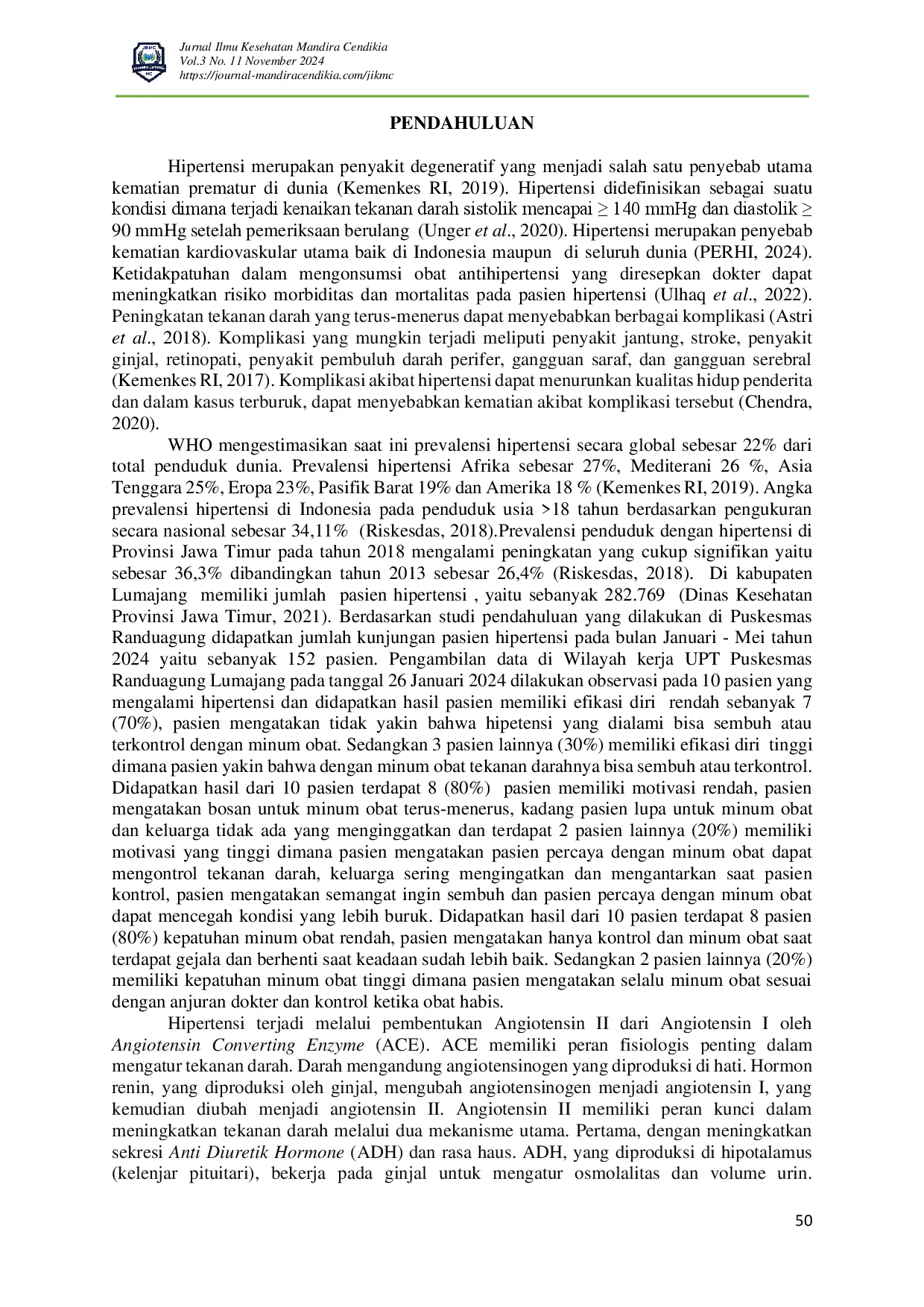 juris Hubungan Efikasi Diri Dan Motivasi Dengan Kepatuhan Minum Obat Pasien Hipertensi Di UPT Puskesmas Randuagung Kabupaten Lumajang
