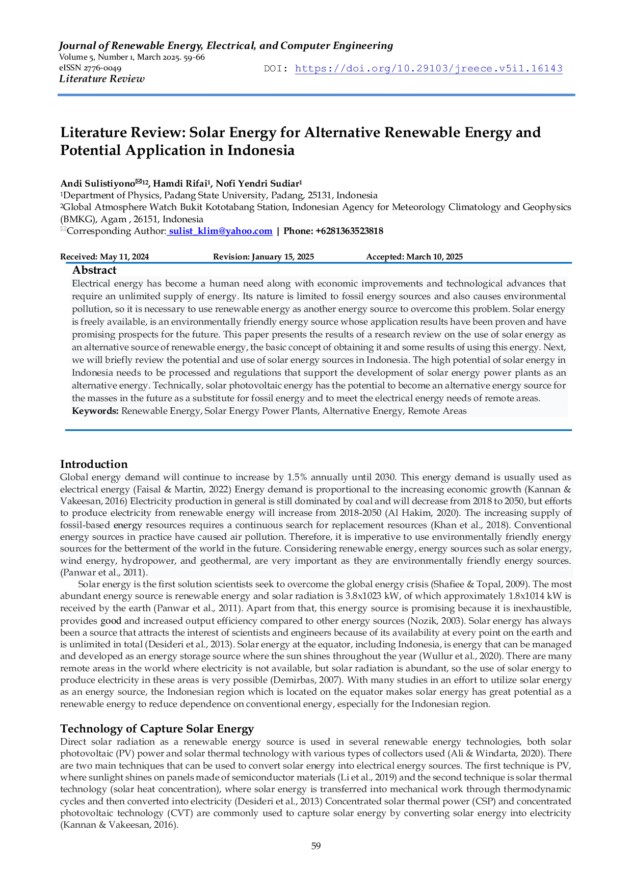 JURIS Literature Review Solar Energy for Alternative Renewable Energy and Potential Application in Indonesia