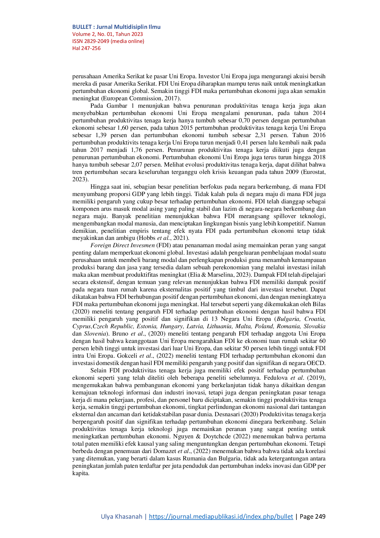 JURIS Pengaruh FDI Labour Productivity dan Teknologi Terhadap Pertumbuhan Ekonomi European Union