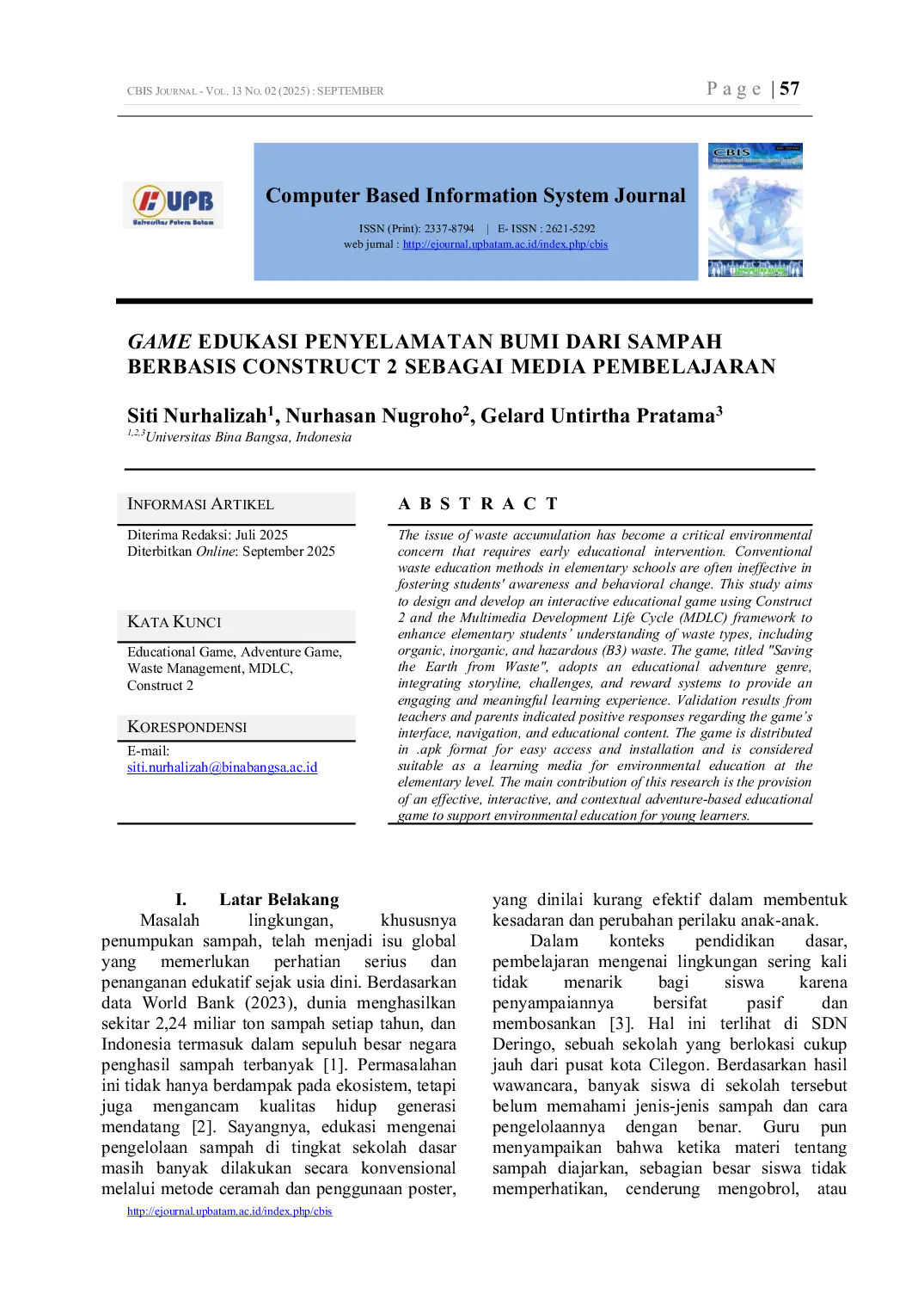 JURIS Game Edukasi Penyelamatan Bumi Dari Sampah Berbasis Construct 2 Sebagai Media Pembelajaran