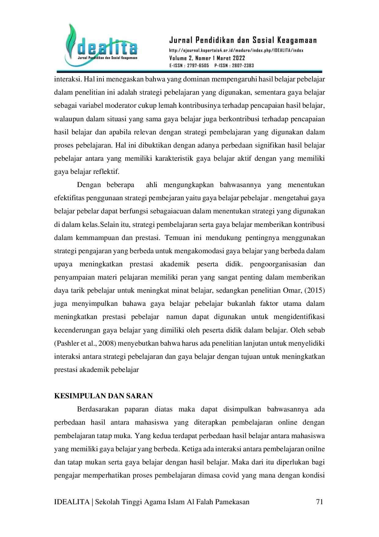 JURIS Penerapan Pembelajaran Online Dan Gaya Belajar Terhadap Hasil Belajar Di Perguruan Tinggi