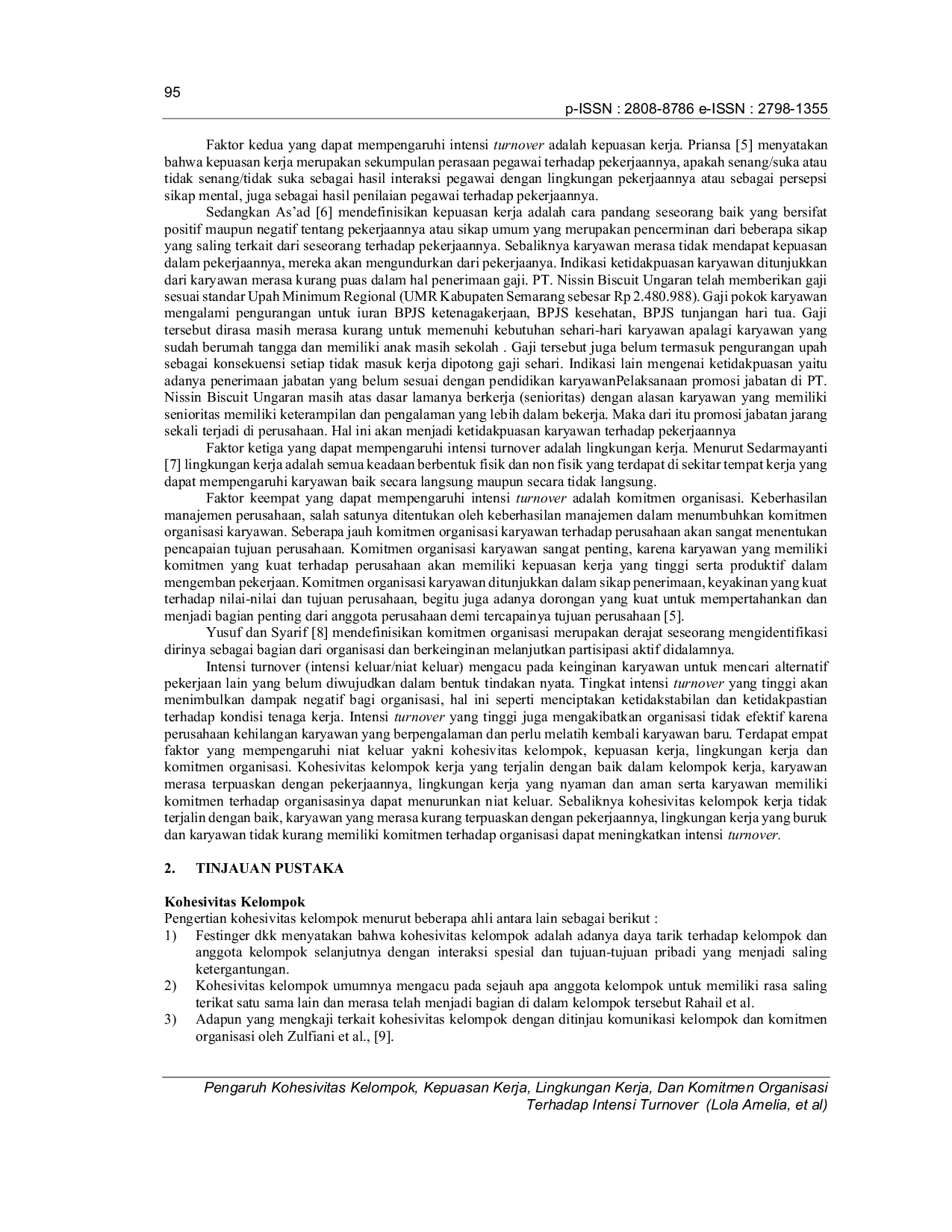 JURIS Pengaruh Kohesivitas Kelompok Kepuasan Kerja Lingkungan Kerja Dan Komitmen Organisasi Terhadap Intensi Turnover Studi Kasus Pada Karyawan Bagian Produksi PT Nissin Biscuit Ungaran
