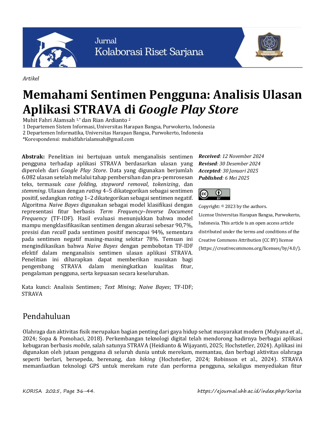JURIS Memahami Sentimen Pengguna Analisis Ulasan Aplikasi STRAVA di Google Play Store