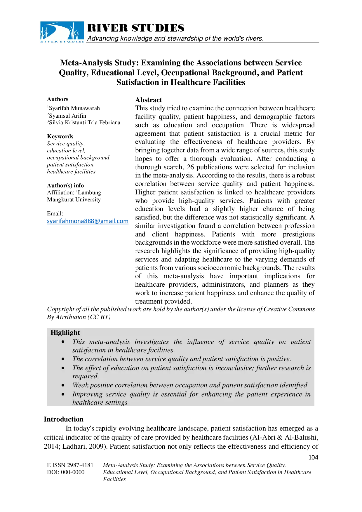 juris Meta Analysis Study Examining the Associations between Service Quality Educational Level Occupational Background and Patient Satisfaction in Healthcare Facilities