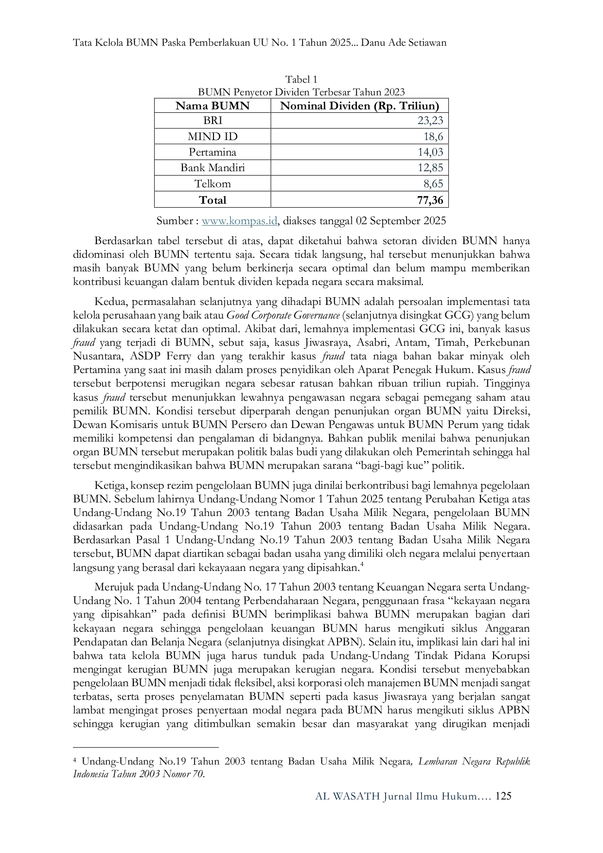 JURIS Tata Kelola BUMN Paska Pemberlakuan UU No 1 Tahun 2025 Sebuah Tinjauan Kritis Berdasarkan Teori Kepastian Hukum